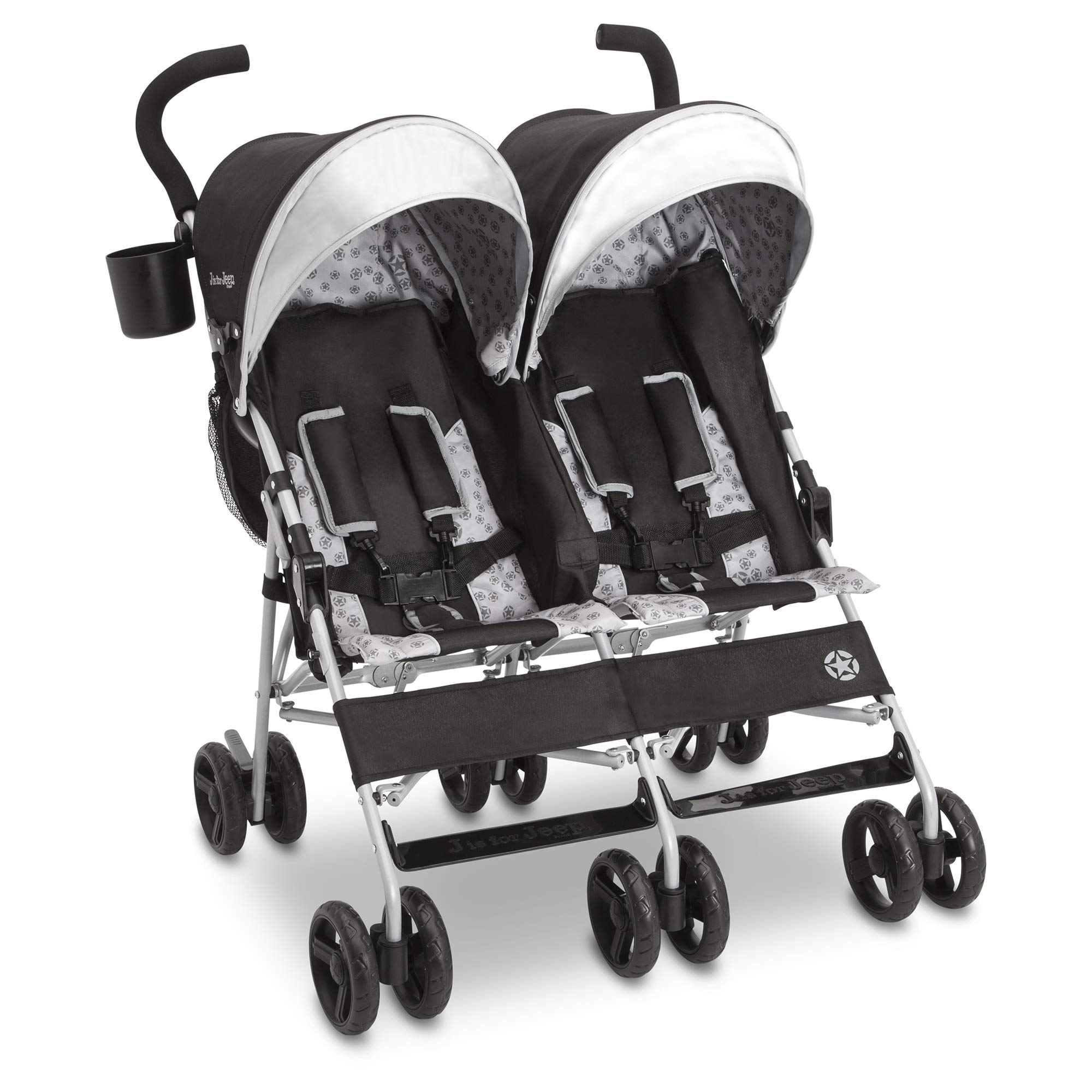 Jeep Scout Double Stroller for Toddlers - Side by Side Baby Stroller with Adjustable Canopy & Storage Basket, Charcoal Galaxy - Perfect for Twins, Siblings or Daycare Outings