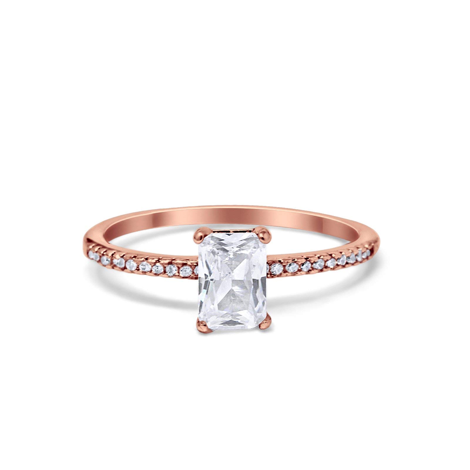 Blue Apple Co. Art Deco Radiant Cut Wedding Engagement Ring - 925 Sterling Silver Round Cubic Zirconia for Women - Perfect for Proposals, Anniversaries & Special Occasions