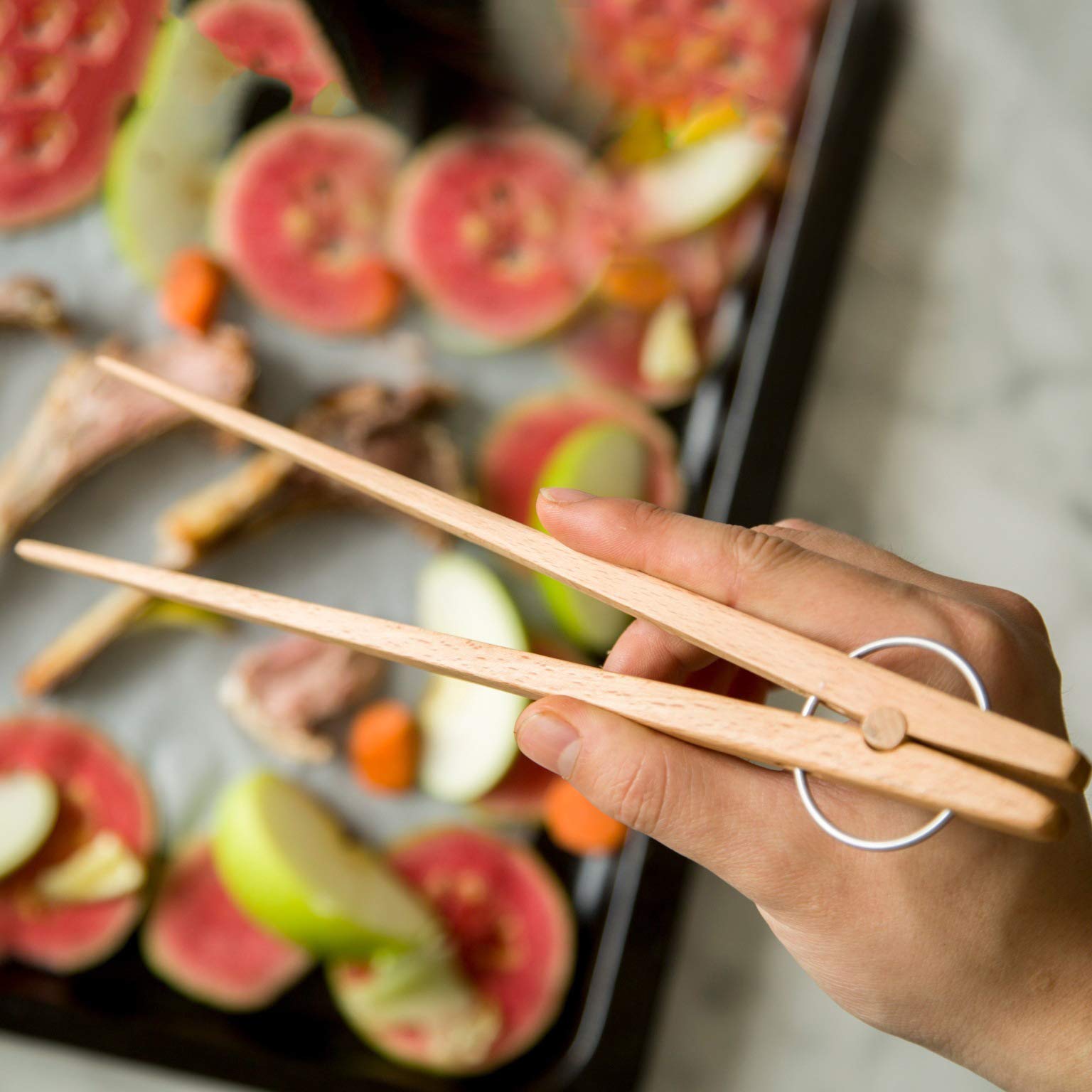 2-Pack Extra Long Wooden Tongs (9.8 Inch) - Perfect Kitchen Utensil for Serving Cheese, Bacon, Muffins, Fruits & Toast - Great for Tea Time, Picnics & BBQ Cooking
