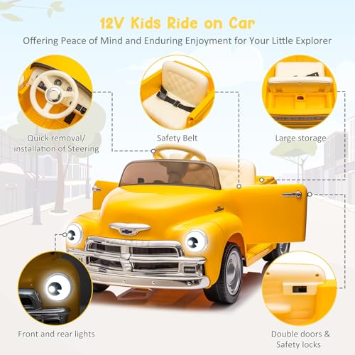 GARVEE 12V Kids Electric Ride On Car with Parent Remote Control - 2 Speed, Music Player, 4 Wheel Cushion & LED Headlights for Boys Girls Ages 3-5 | Perfect for Indoor Play & Outdoor Backyard Fun