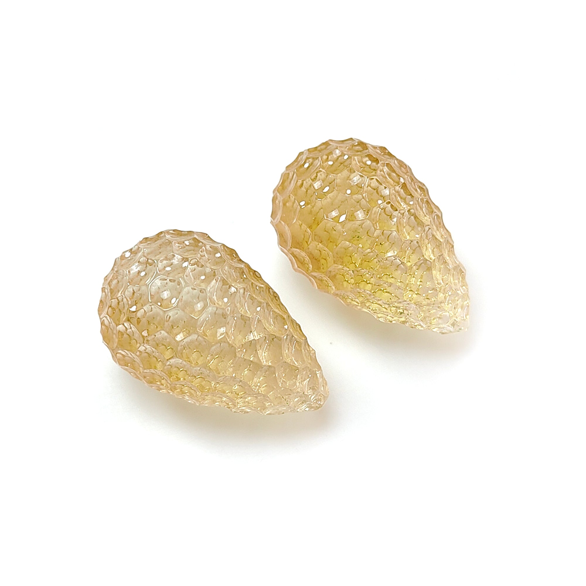 Natural Untreated Yellow Citrine Gemstone Carving - 61.70cts Hand Carved Teardrop Shape Pair (24mm) | November Birthstone Jewelry | Perfect for Necklace Pendants, Earrings & Gift Giving