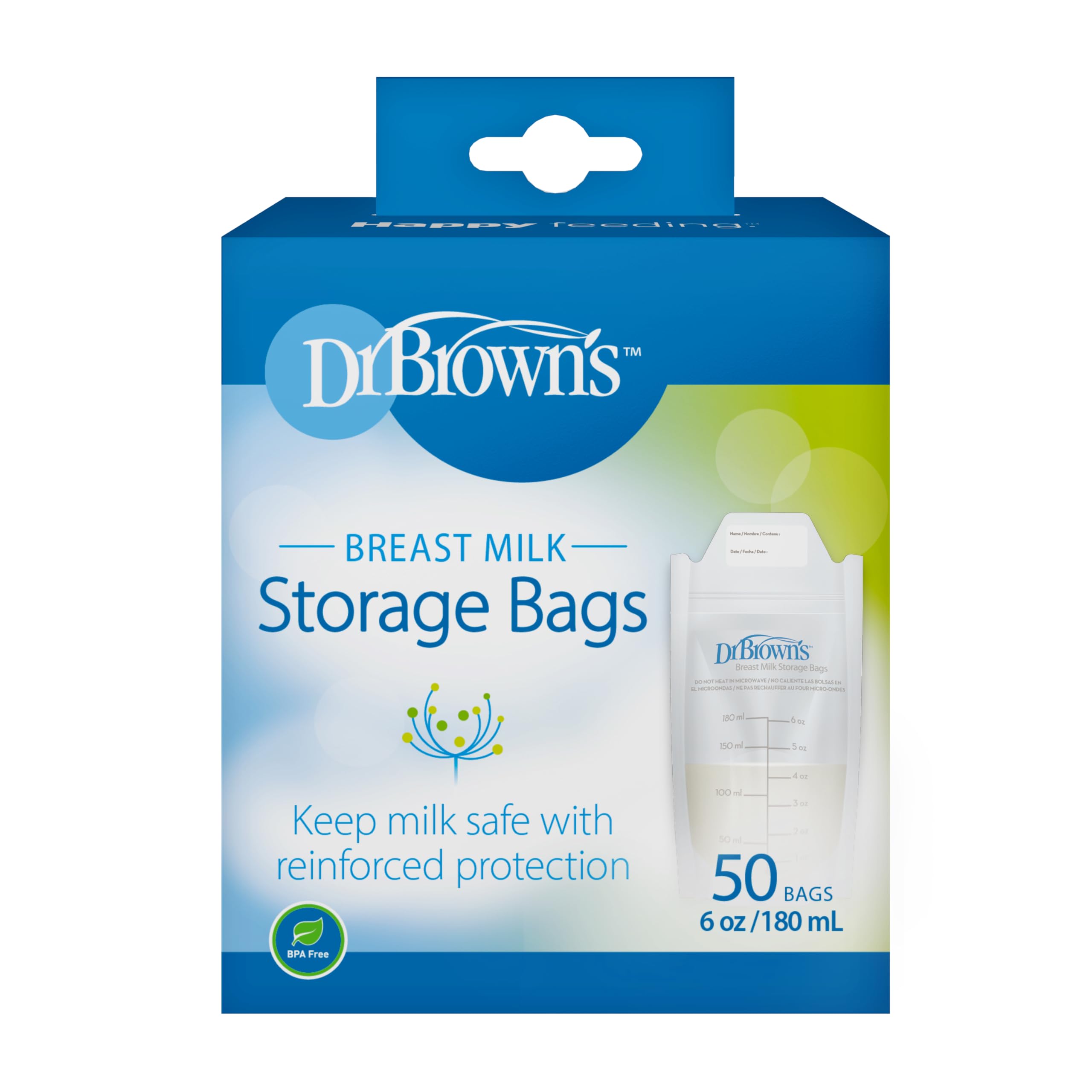 Dr. Brown’s BPA-Free Breast Milk Storage Bags (50 Count) - 6 oz Disposable Freezer Bags for Pumping, Storing & Warming Breast Milk - Ideal for Working Moms & Baby Feeding Preparation