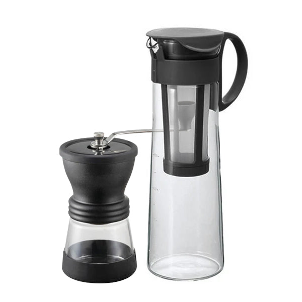 Hario Cold Brew Coffee Maker & Grinder Bundle - Perfect for Iced Coffee, Cold Brew, and French Press at Home or Office