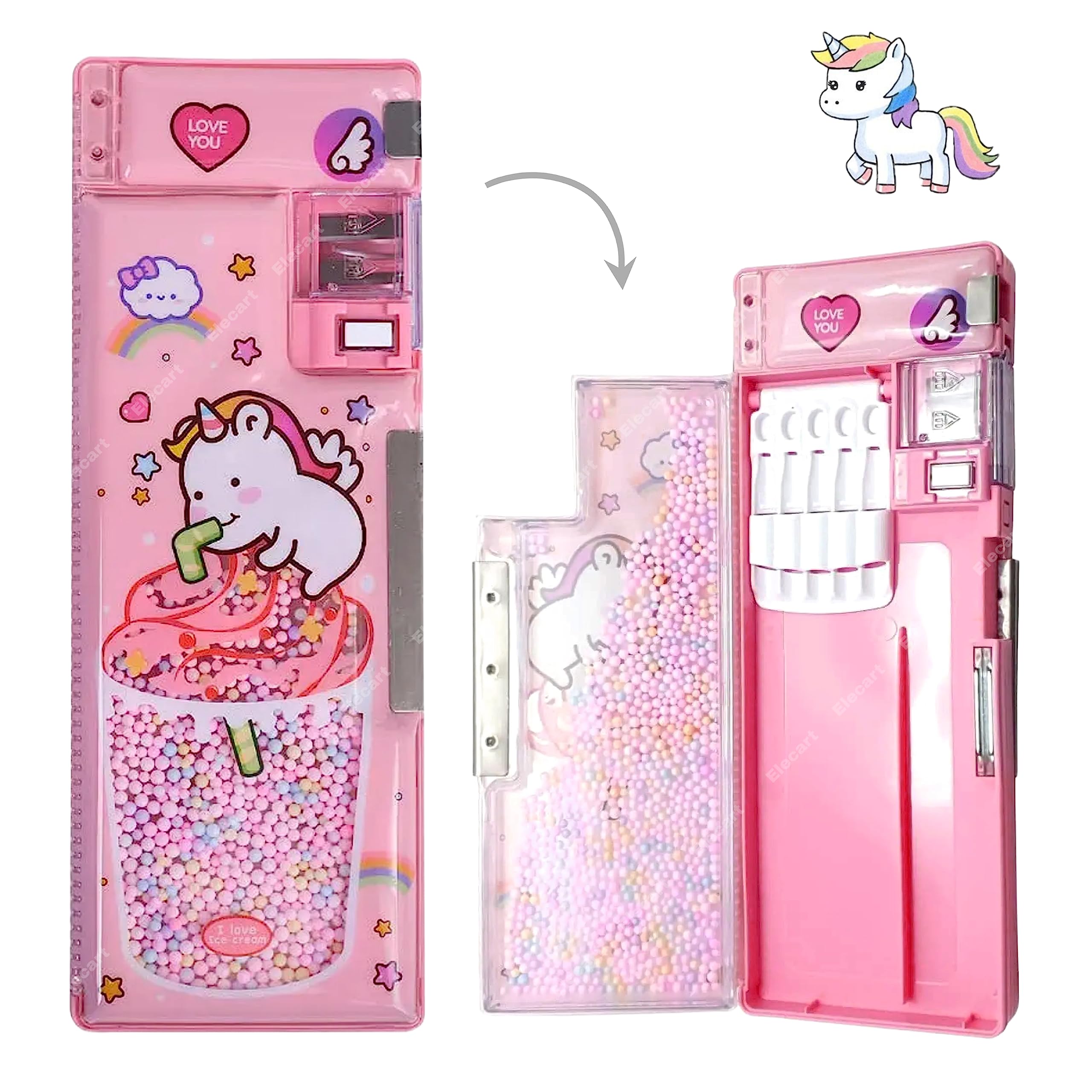 Elecart Unicorn Magnetic Pop-Up Pencil Box for Kids - Multifunctional School Supply Organizer for Boys & Girls | Perfect for Classroom, Homework & Travel Use