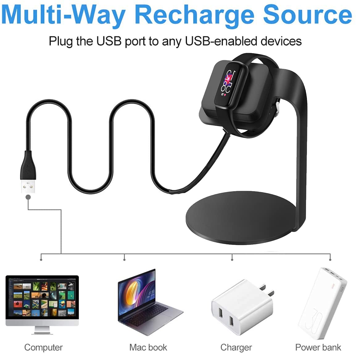 Lamshaw Fitbit Luxe Charger - Replacement Charging Cable Dock Stand Station Base Cradle for Fitbit Luxe Fitness Tracker (Black) | Perfect for Home, Office & Travel Use