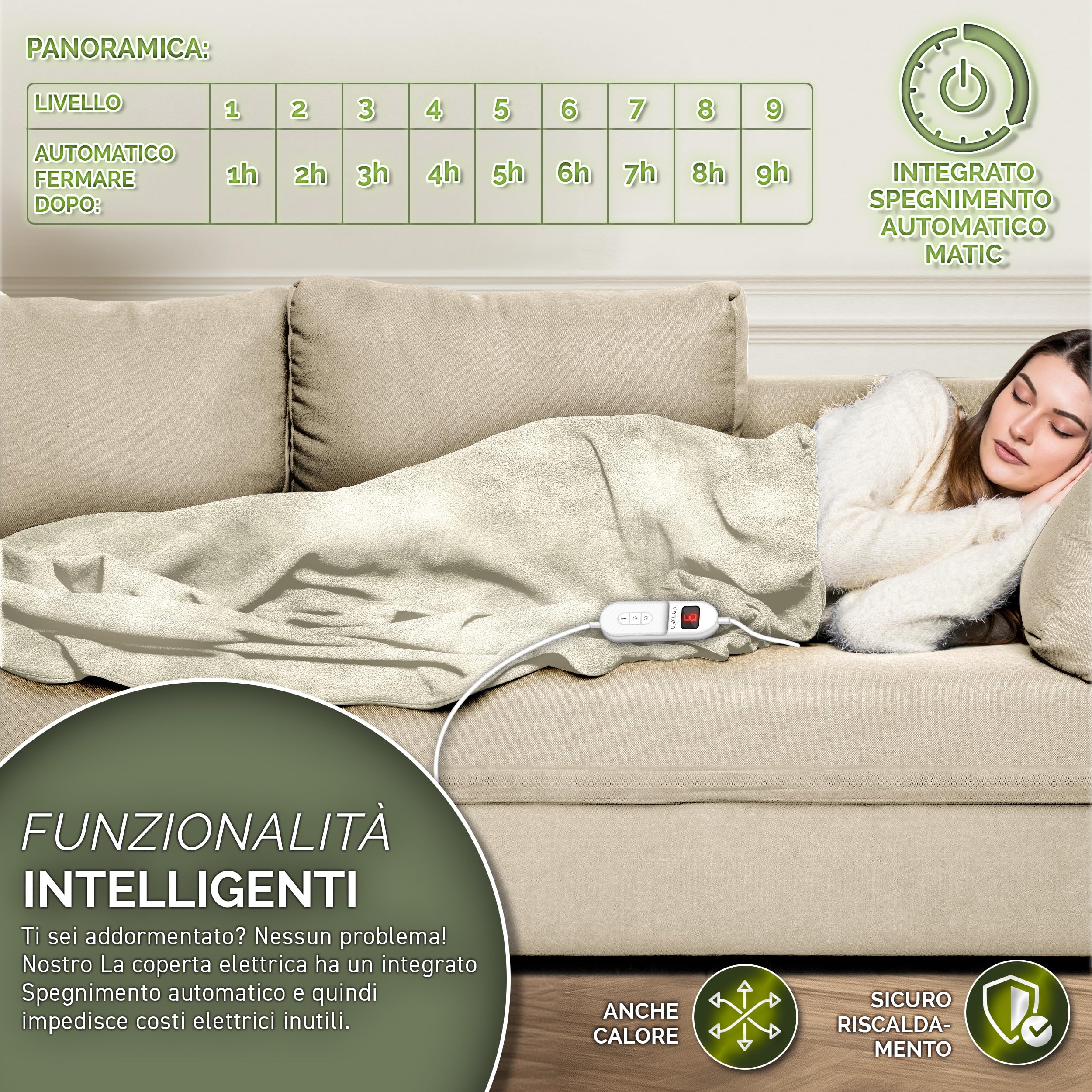 Sinnlein® Electric Under Blanket 160x120cm | Heated Mattress Cover with Auto Shut-Off | Thermal Mattress Protector | Adjustable Timer & 9 Heat Levels | Perfect for Winter Warmth & Cozy Nights