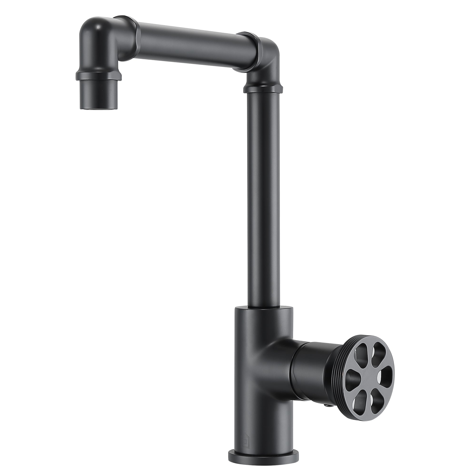 Ancona Matte Black Round Wheel Handle 1-Hole Deck Mount Bathroom Faucet - Perfect for Modern Vanities, Small Bathrooms & Water-Saving Designs