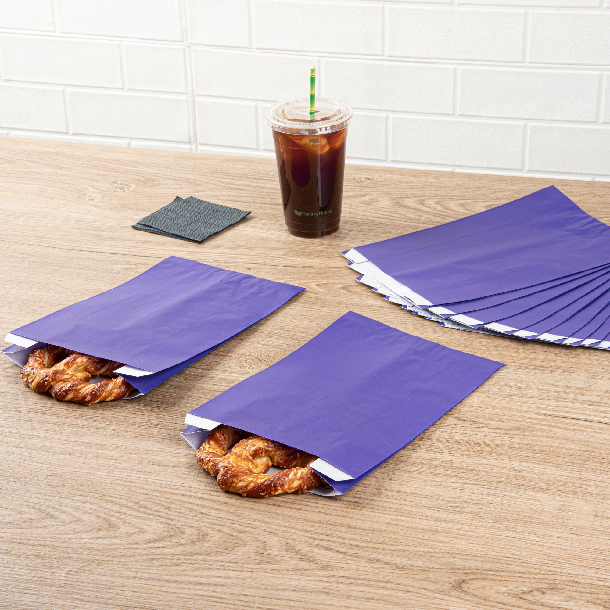 Eco-Friendly Purple Paper French Fry & Snack Bags - 7x3x11 Inches, 100 Count Bulk Box - Perfect for Restaurants, Food Trucks & Party Snack Serving