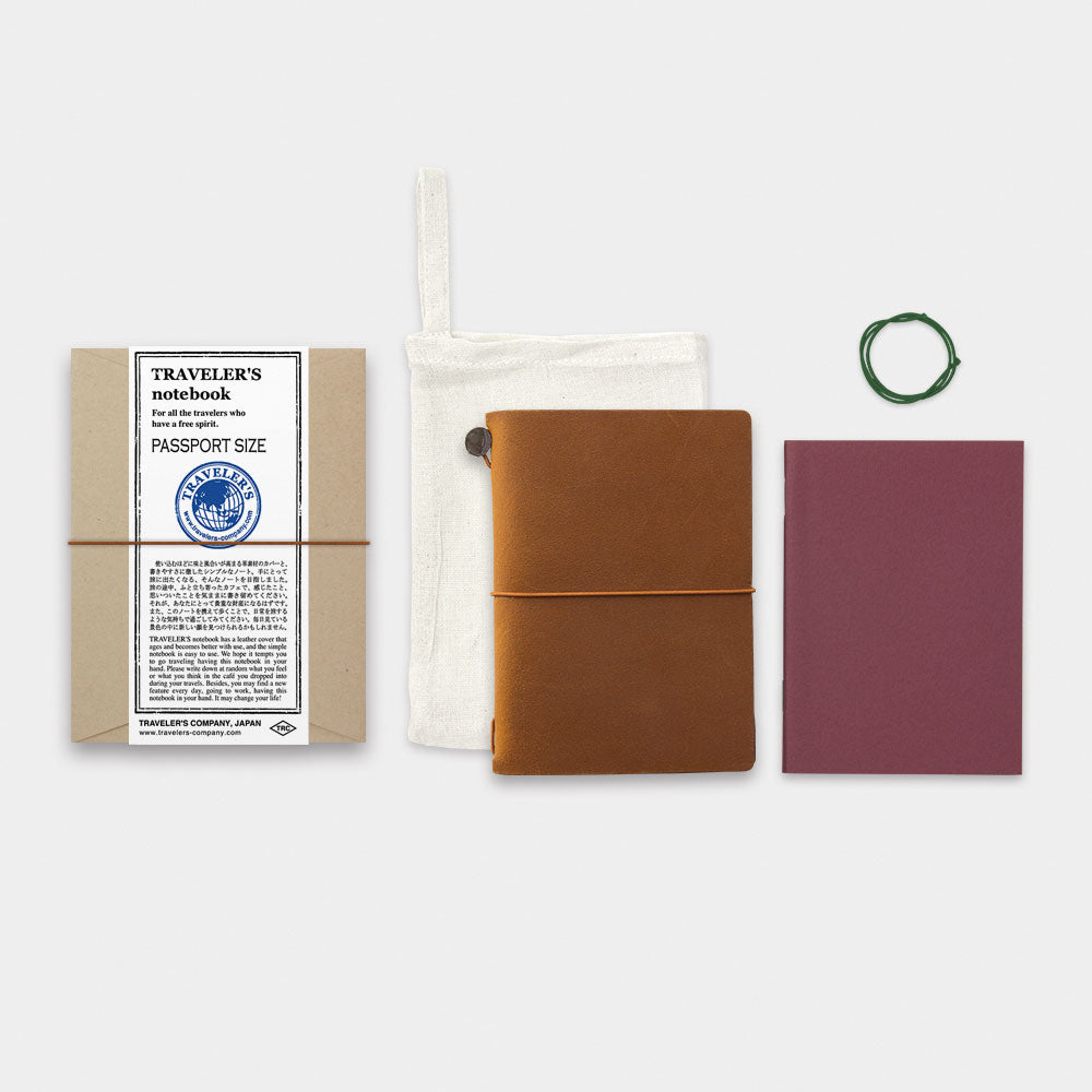 TRAVELER'S COMPANY TRAVELER'S Notebook Starter Kit - Passport Size in Camel Brown | Premium Travel Journal for Writing, Sketching & Memory Keeping | Perfect Gift for Travelers, Writers & Artists