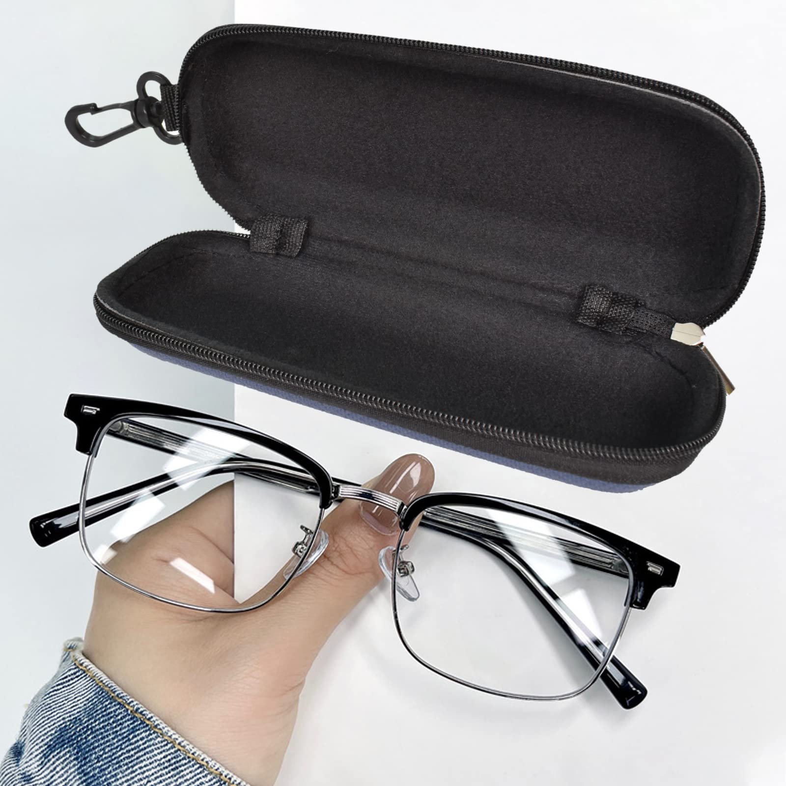 Premium Leather Eyeglass Case with Zipper - Soft, Portable & Durable Blue Glasses Holder for Travel, Work & Everyday Use