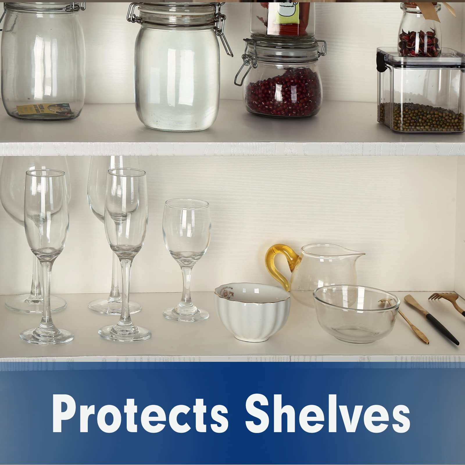 Non-Slip Shelf Liner for Kitchen Cabinets - White & Clear Drawer Liners 12