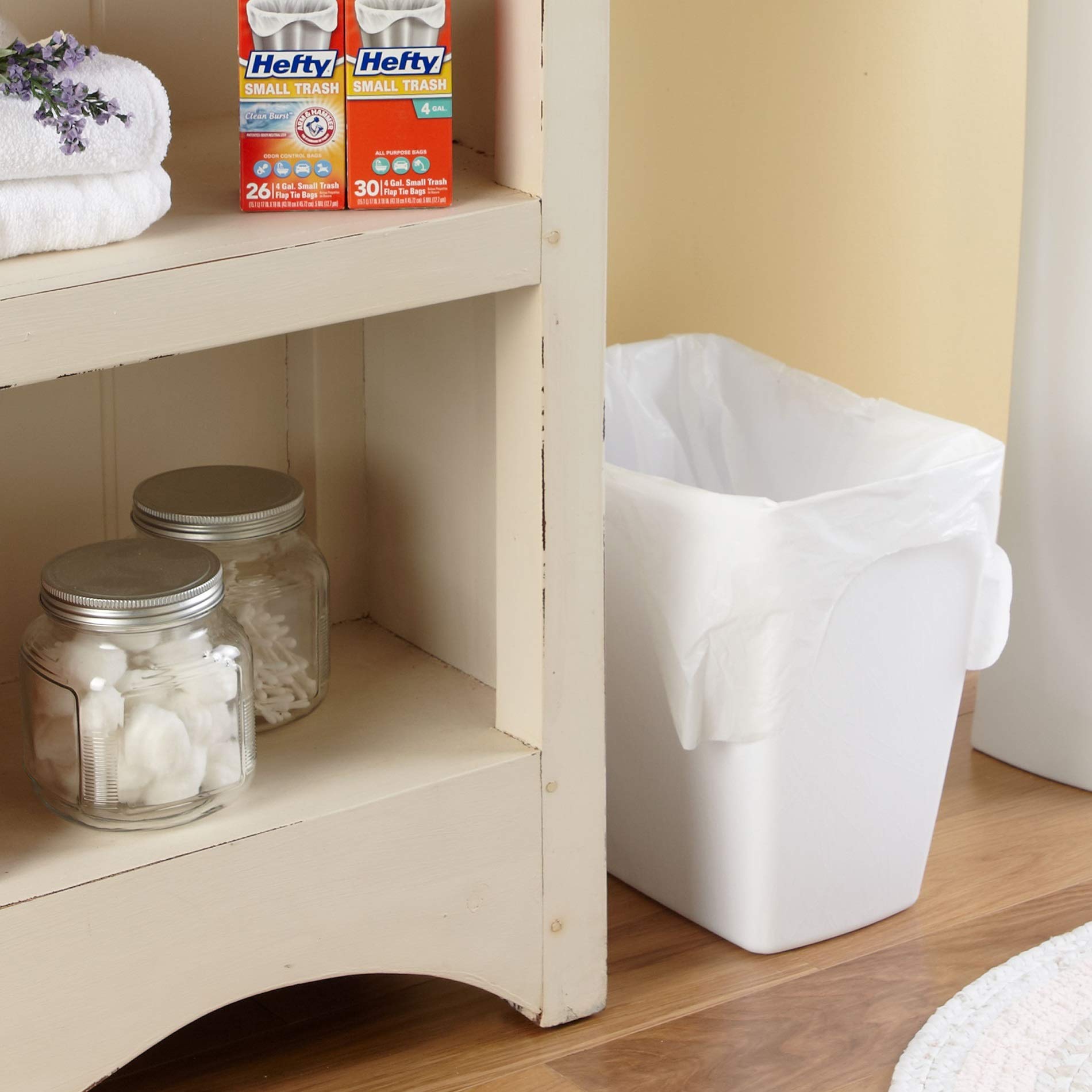 Hefty Small 4 Gallon Flap Tie Garbage Bags - 26 Count, Clean Burst Scent | Perfect for Office, Bathroom & Small Trash Cans