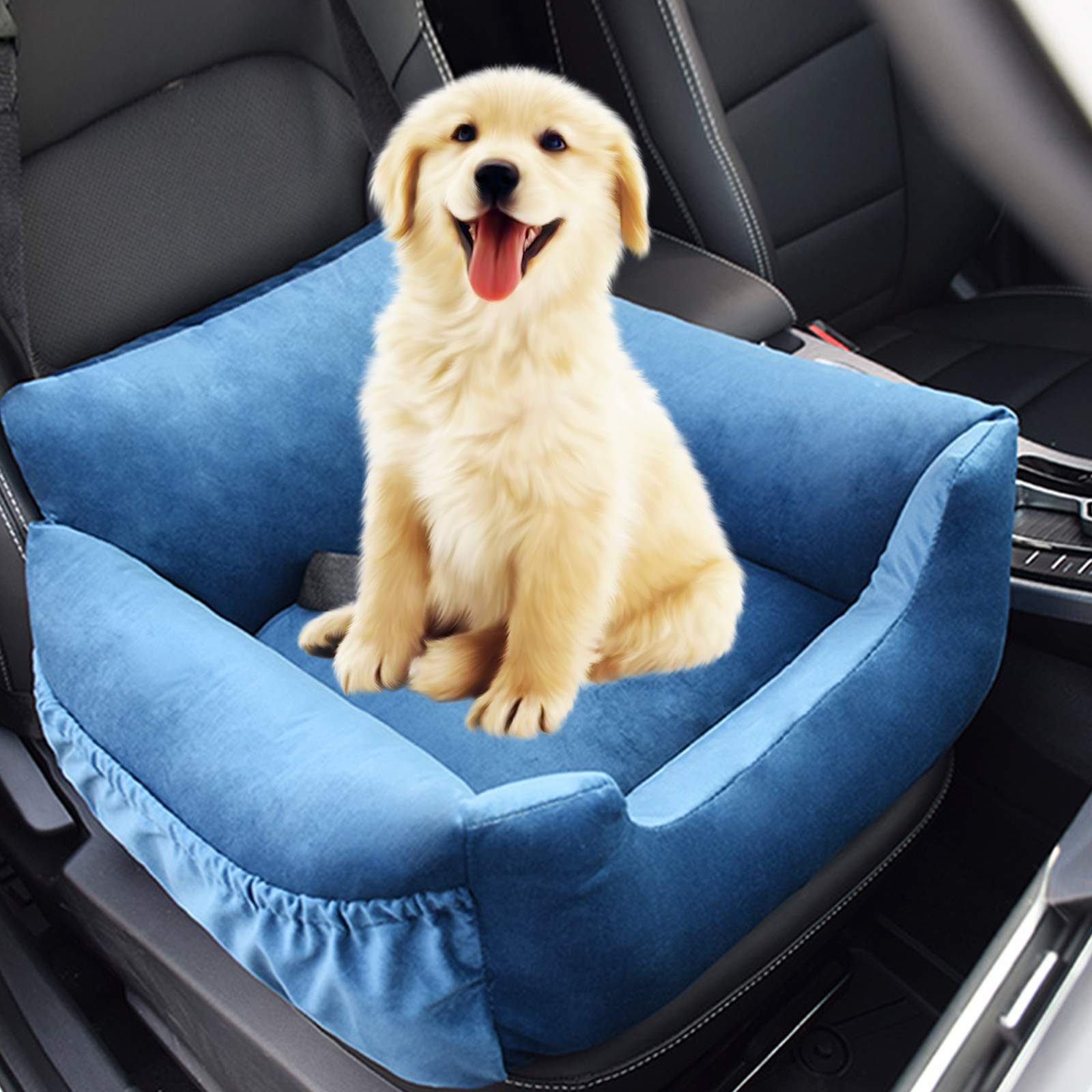 Dog Car Bed for Small Dogs & Cats - Washable Pet Booster Seat with Safety Leash & Storage Pocket | Travel Safety Carrier for Puppies | Perfect for Road Trips & Vet Visits