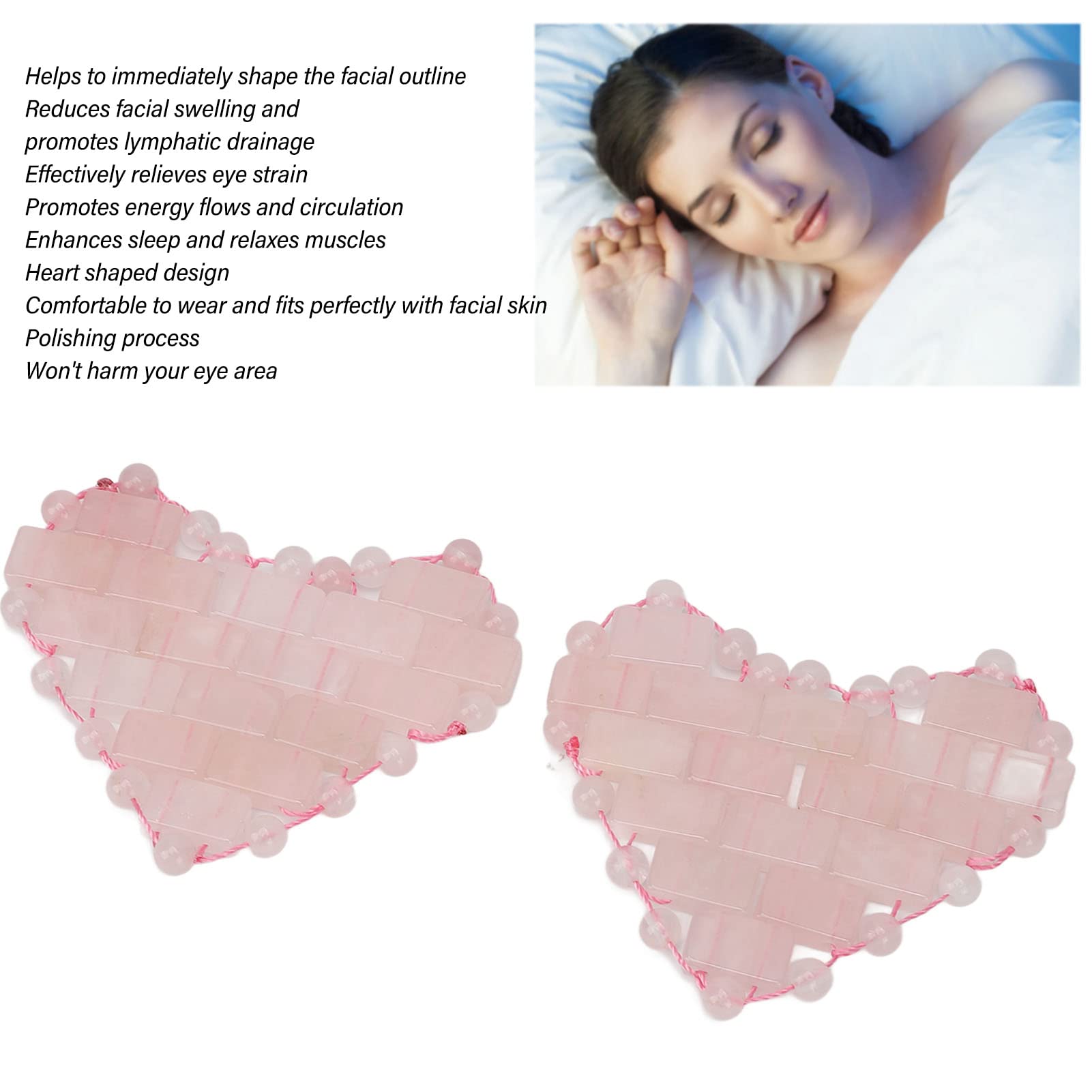2Pcs Jade Stone Eye Pads for Wrinkles & Puffiness Removal - Heart Shaped Facial Massage Tool for Relaxation, Dark Circle Reduction & Stress Relief - Reusable Rose Quartz Eye Mask for Skincare & Beauty Routine - Perfect for Spa, Travel & Home Use
