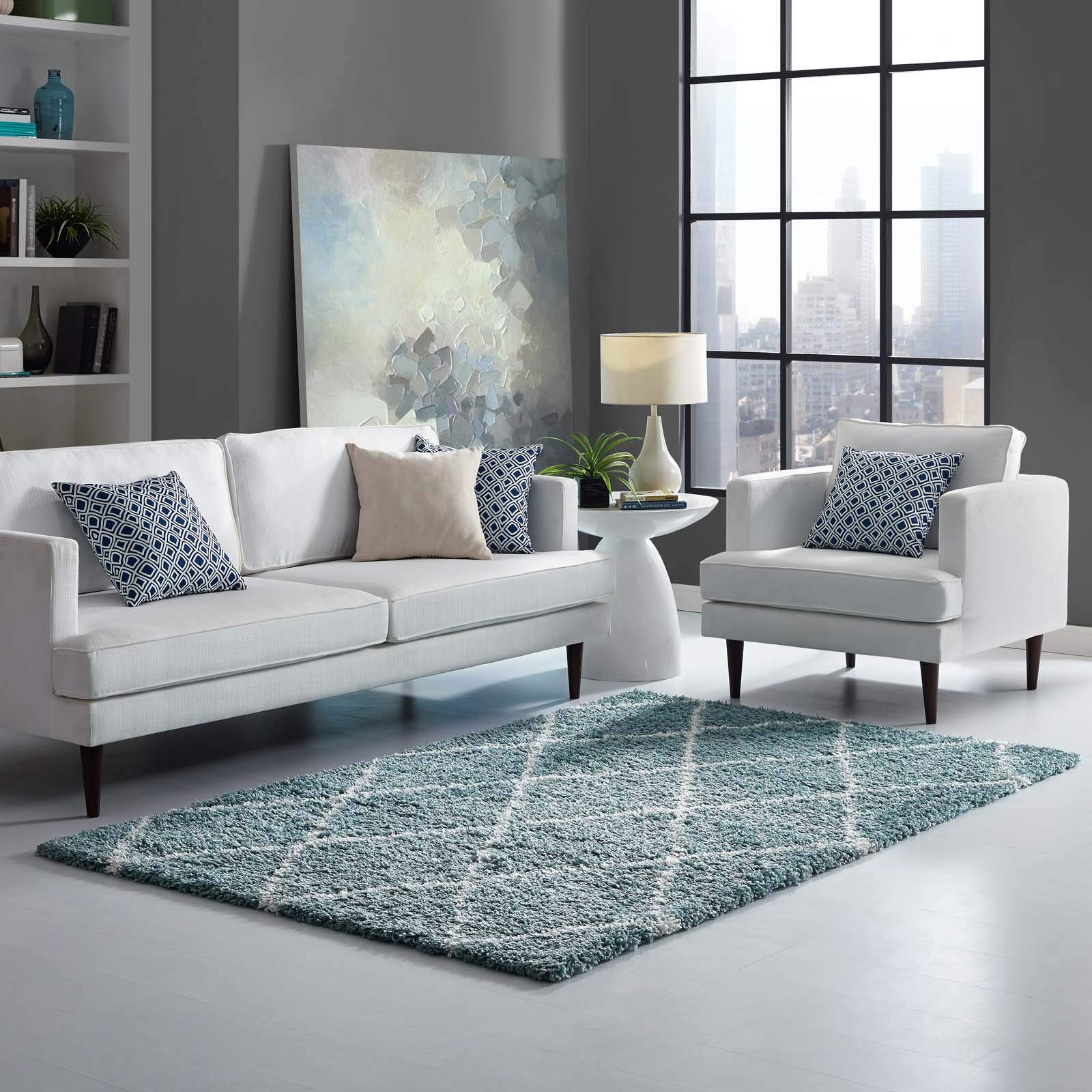 Modern Contemporary Urban Design Living Room Area Rug - Soft Fabric Floor Carpet with Multi-Blue Pattern - Perfect for Lounge, Bedroom & Home Decor