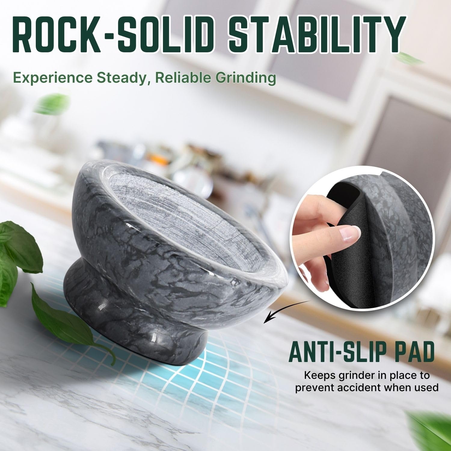 Premium 4-Inch Marble Mortar and Pestle Set - Black Stone Spice Grinder for Herbs, Pills & Seasonings - 1/2 Cup Capacity - Perfect for Kitchen, Apothecary & DIY Essential Oil Blending
