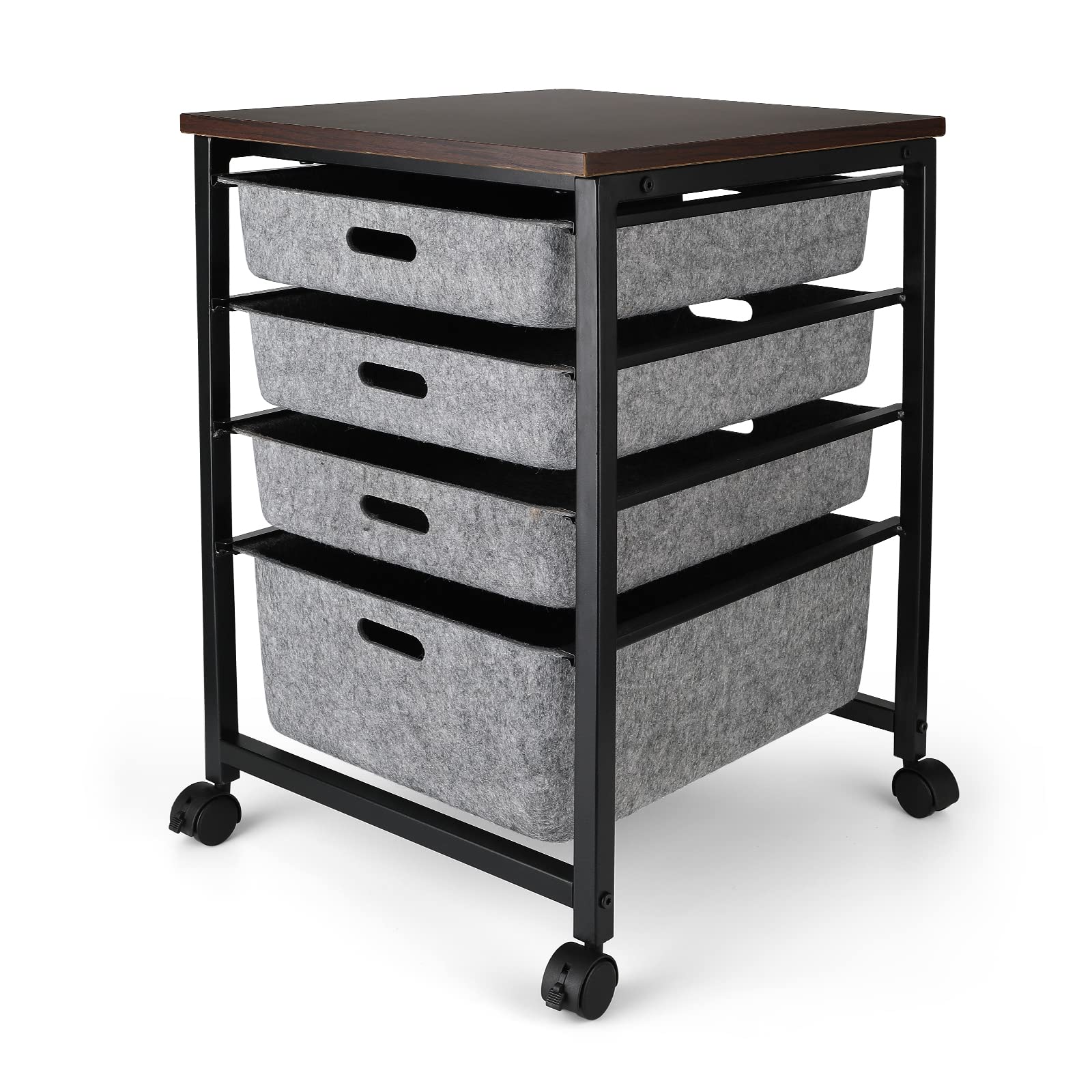 Welaxy 4-Tier Felt Drawer Rolling Storage Cart - Mobile Organizer for Office, School, Craft Supplies, Nail Tools & Scrapbook Paper - Space-Saving Storage Solution (Charcoal) - Perfect for Small Spaces, Dorm Rooms & Craft Studios