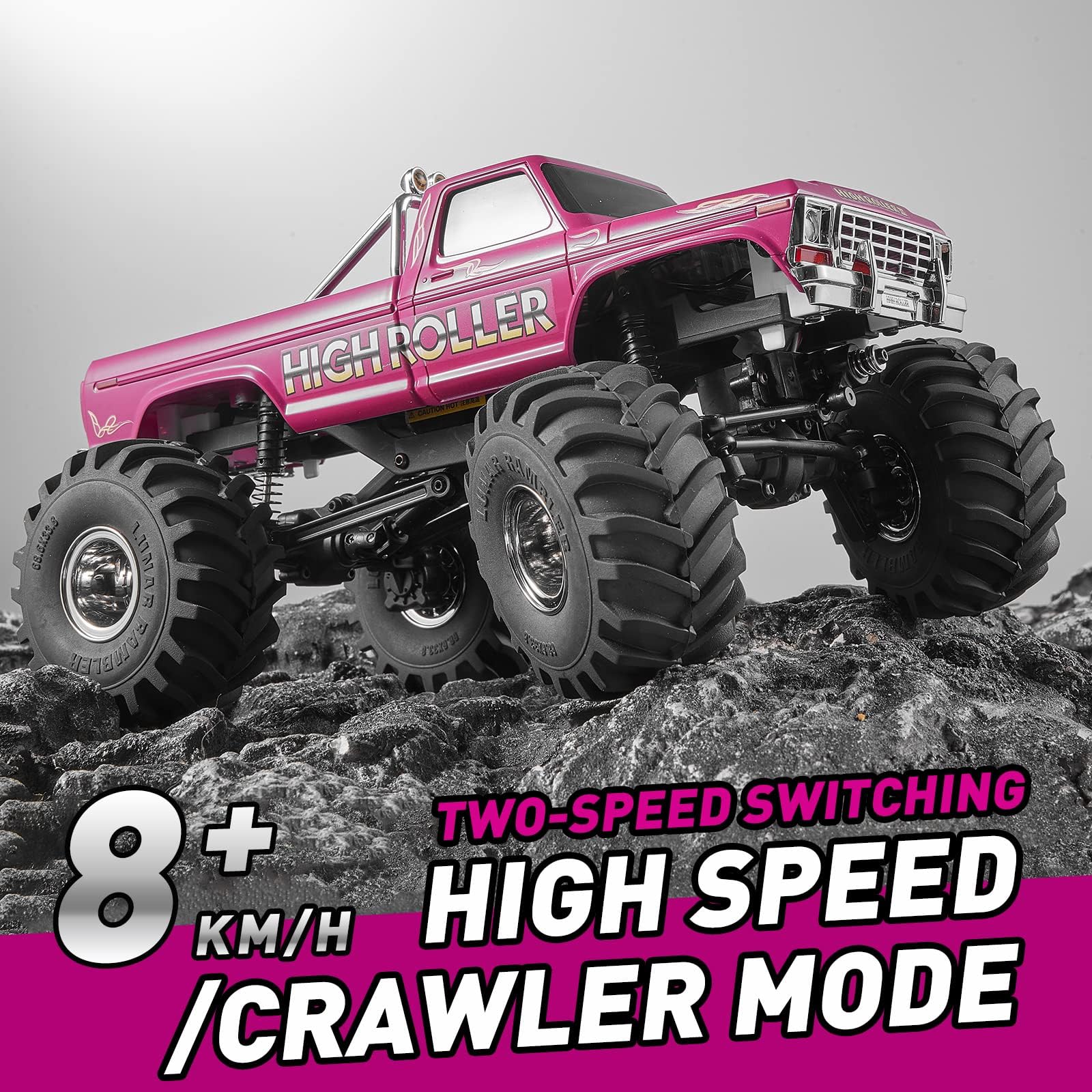 FMS FCX24 1/24 Scale Smasher Monster RC Crawler Truck - 2.4Ghz Remote Control Car with 2-Speed Transmission & USB Charger, 8km/h Speed for Adults (Red) - Perfect for Off-Road Adventures, Backyard Crawling and RC Hobby Enthusiasts