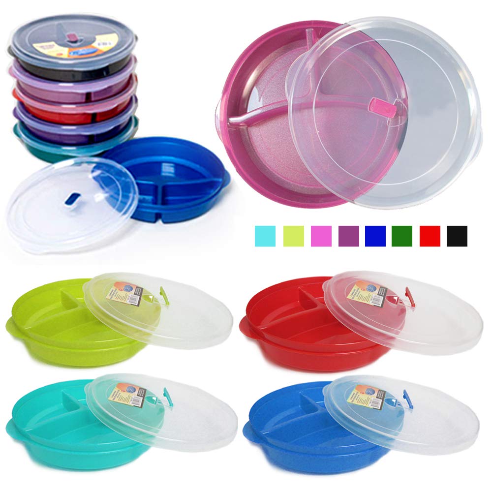 2 Pack BPA-Free Divided Plates with Lids - Microwave & Dishwasher Safe Lunch Containers for Kids, Adults | Perfect for School, Office, Picnics & Meal Prep