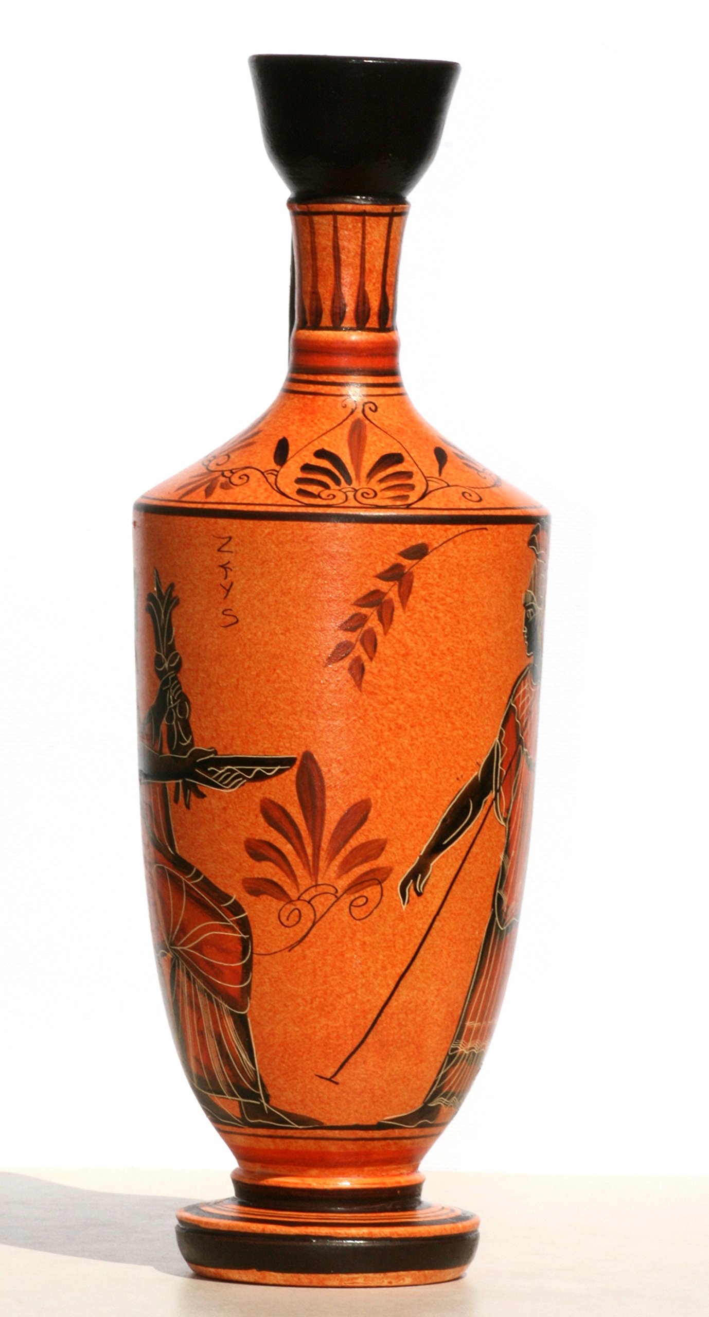 Ancient Greek Ceramic Vase Pot - Handcrafted Lekythos with Goddess Athena & Zeus Design - 10.2 Inch Decorative Vessel for Home Decor, Museum Replica & Greek Mythology Gifts