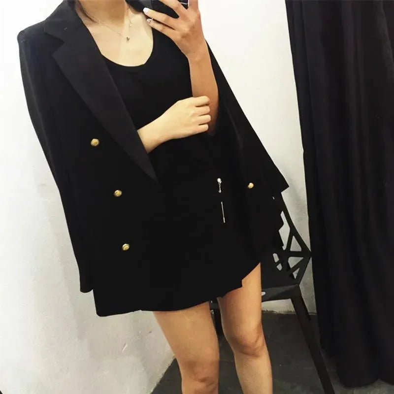 Stylish Gold Button Blazer for Women - Elegant Plain Solid Jacket - Perfect for Office, Business Meetings & Casual Outings