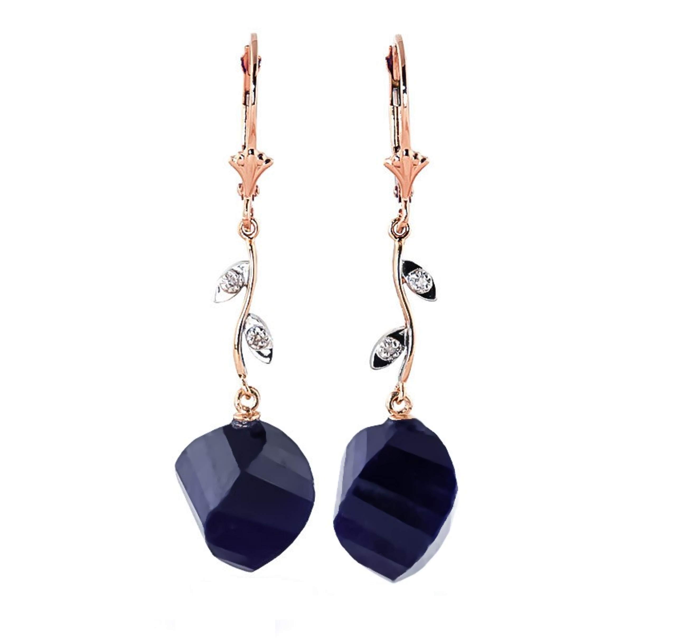 14K Rose Gold Dangle Earrings with Natural Twisted Sapphires & Diamond Accents | Galaxy Gold GG Elegant Jewelry for Women | Perfect for Weddings, Parties & Special Occasions