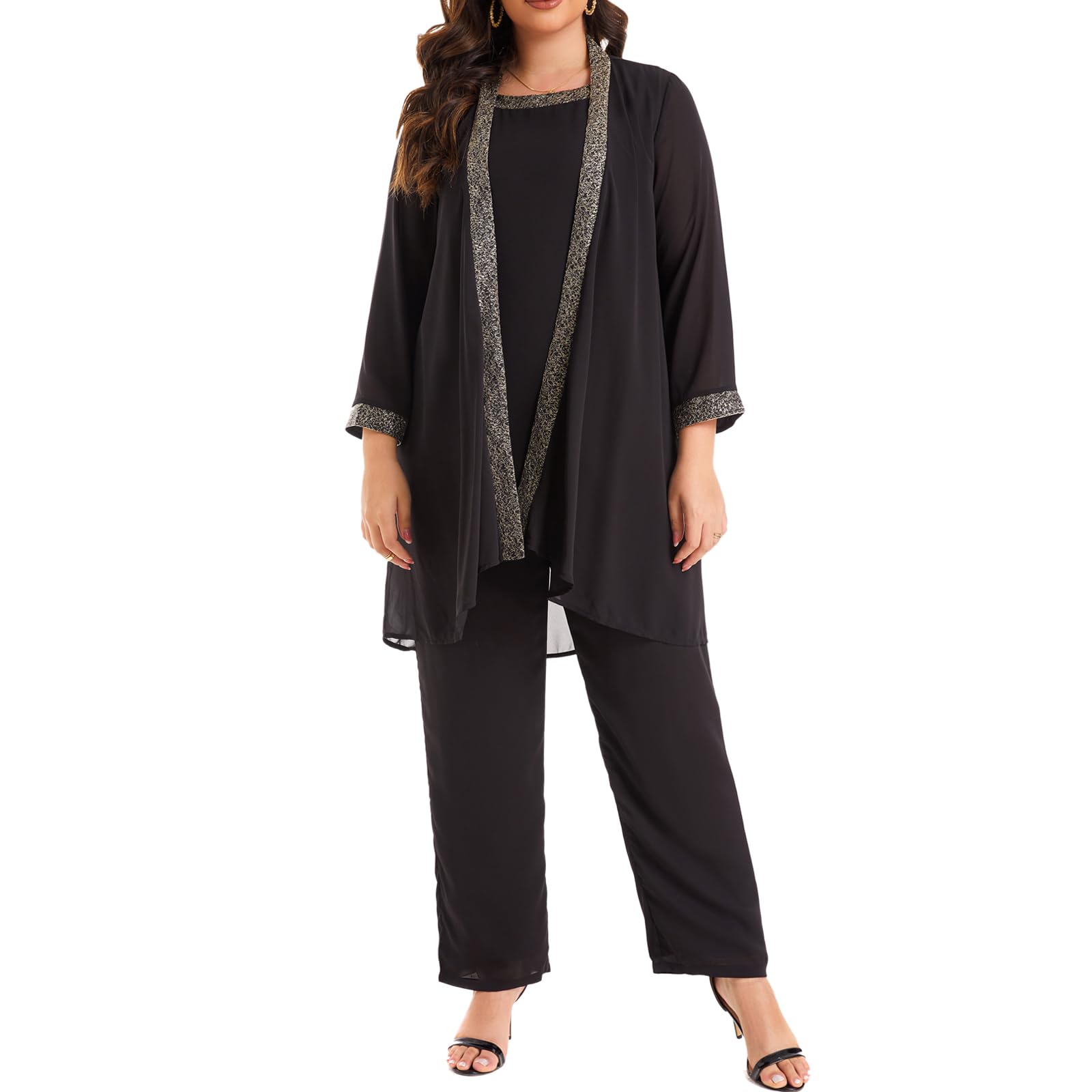 Plus Size Women's 3-Piece Wedding Pant Suit Set for Mother of The Bride/Groom - Formal Evening Party Outfit for Weddings, Receptions & Special Occasions