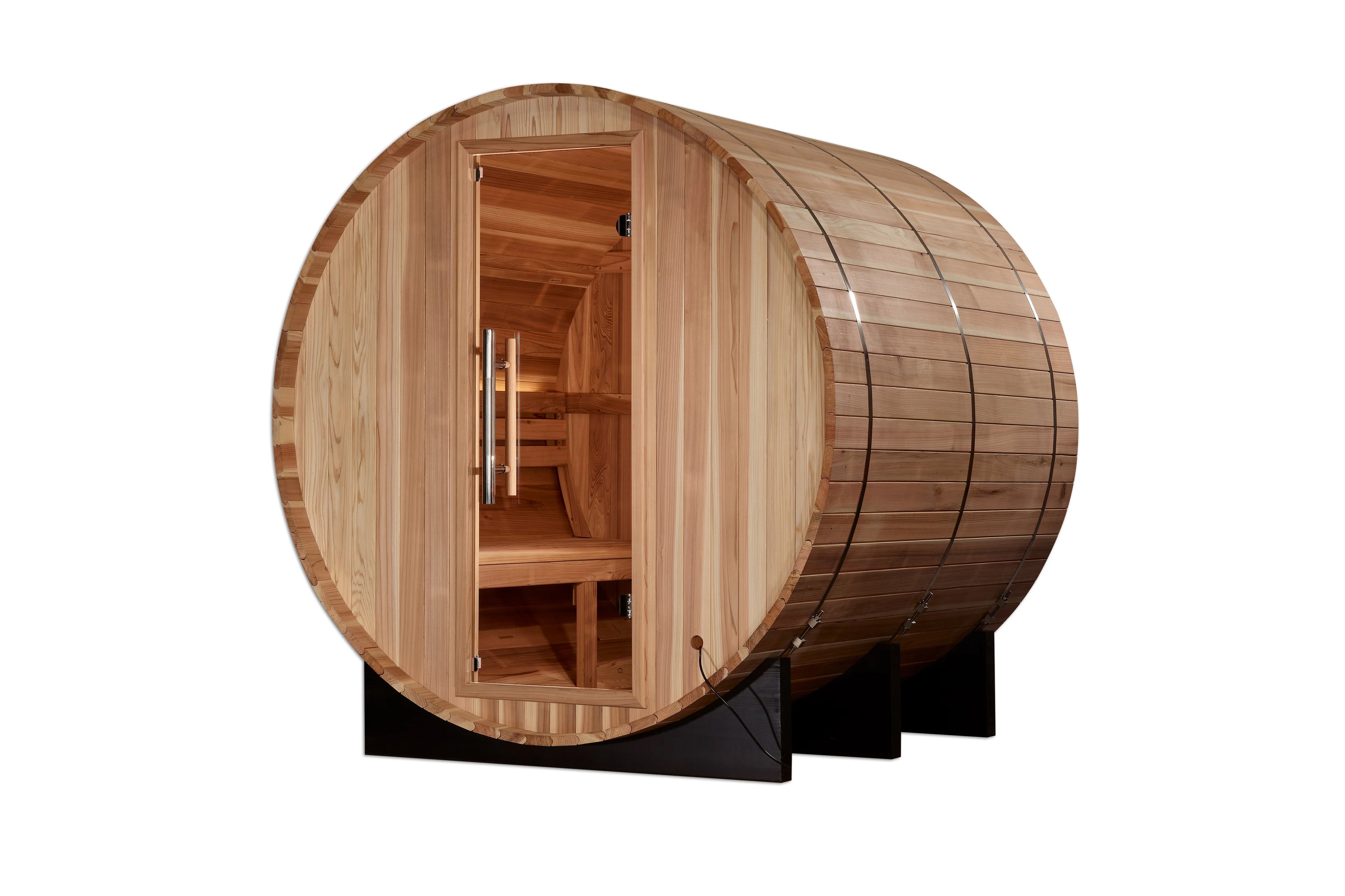 Golden Designs Arosa 4-Person Barrel Sauna - Traditional Wooden Home Spa for Relaxation & Detox - Perfect for Backyard, Basement or Home Gym Use