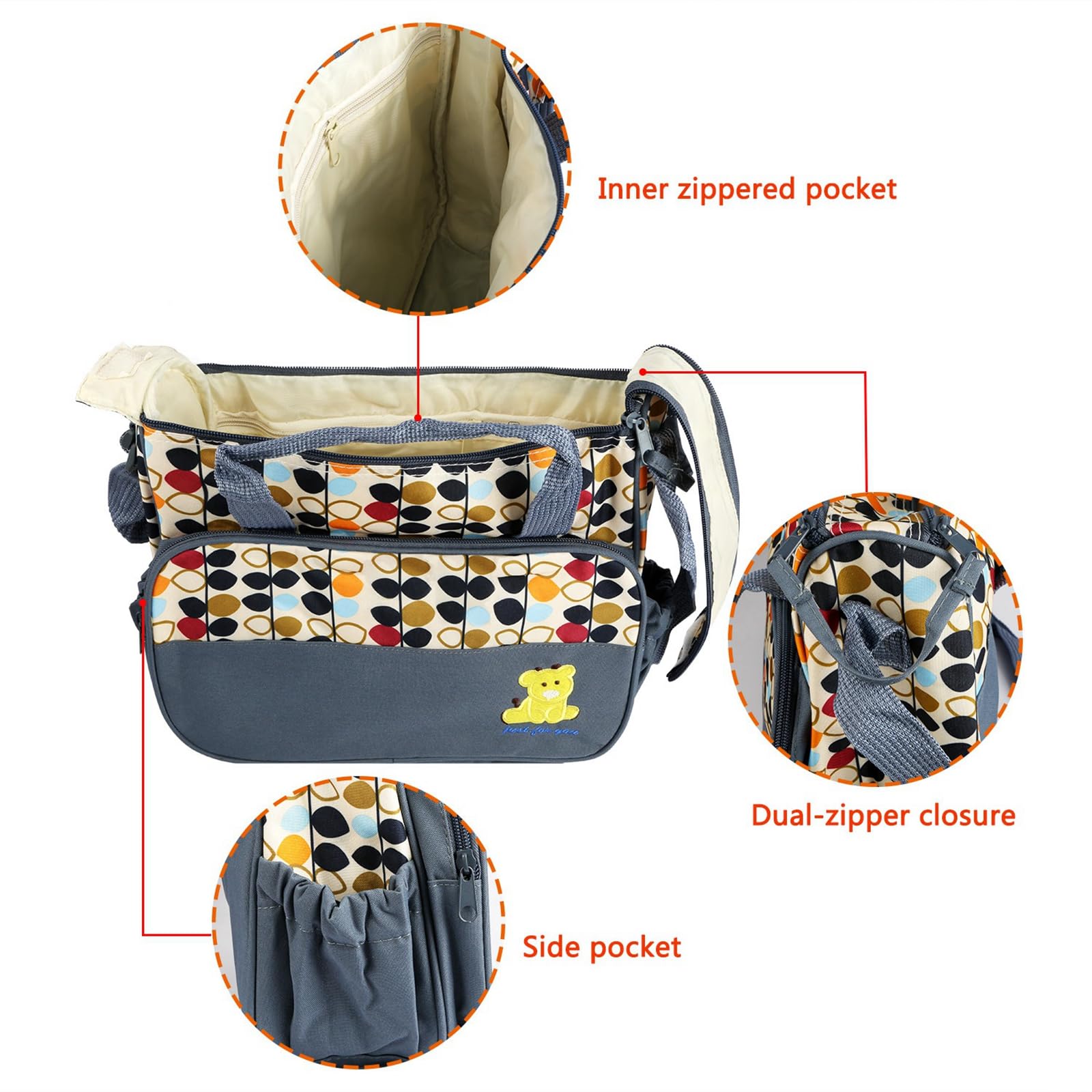 **Zorpupoa Large Diaper Bag Set for Boys & Girls - 5PCS Travel Tote with Nappy Changing Essentials - Stylish & Portable Mommy Bag for Outings, Shopping & Baby Care**