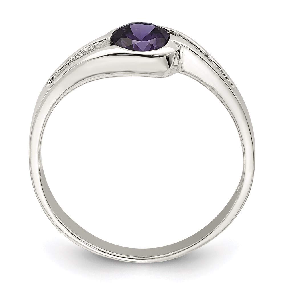 925 Sterling Silver Purple Round Bezel Cubic Zirconia Ring for Women - Elegant Fine Jewelry Gift for Her - Perfect for Weddings, Anniversaries & Special Occasions