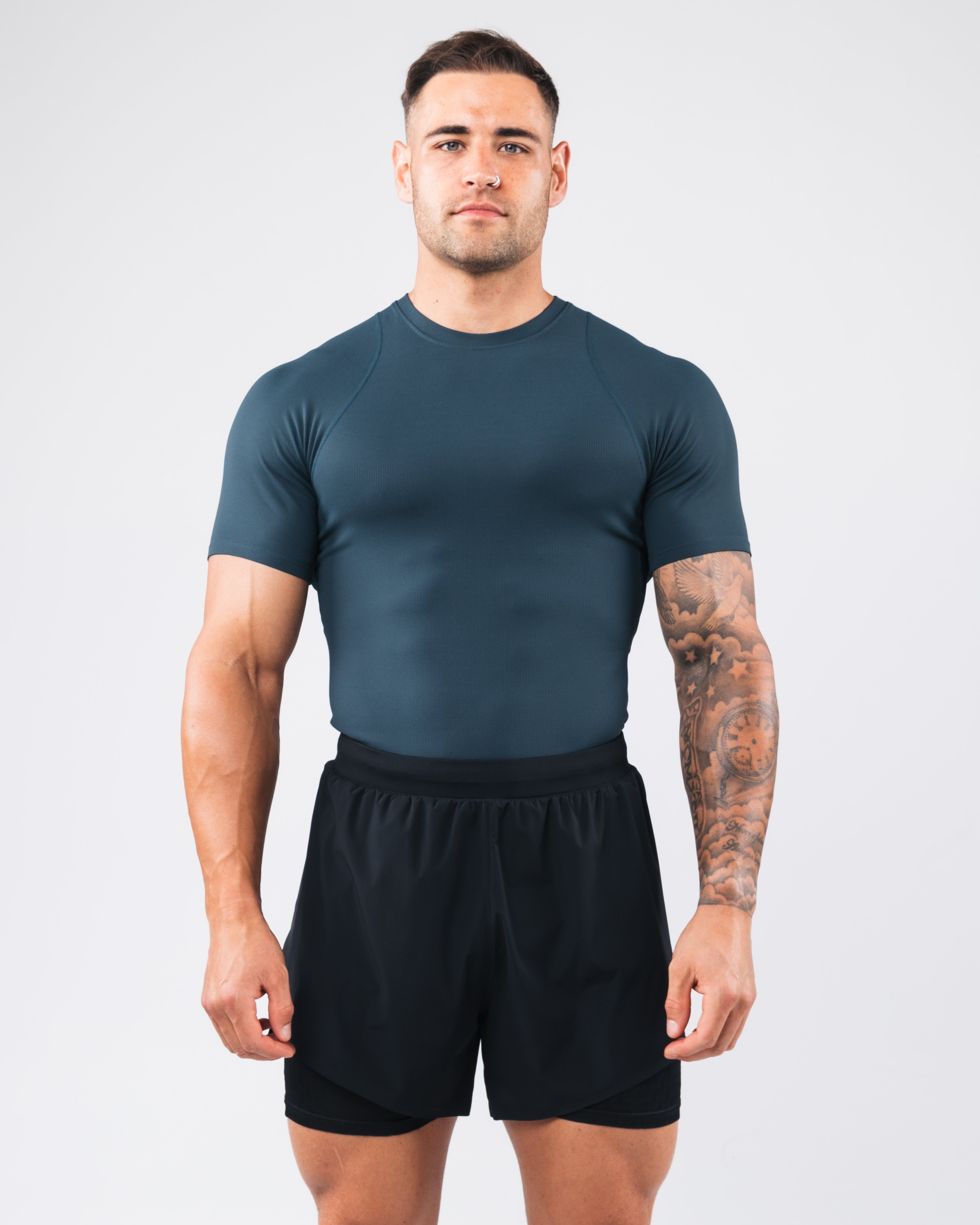 High-Performance Power Short Sleeve Shirt - Dark Cyan | Moisture-Wicking & Breathable for Workouts, Running & Outdoor Activities