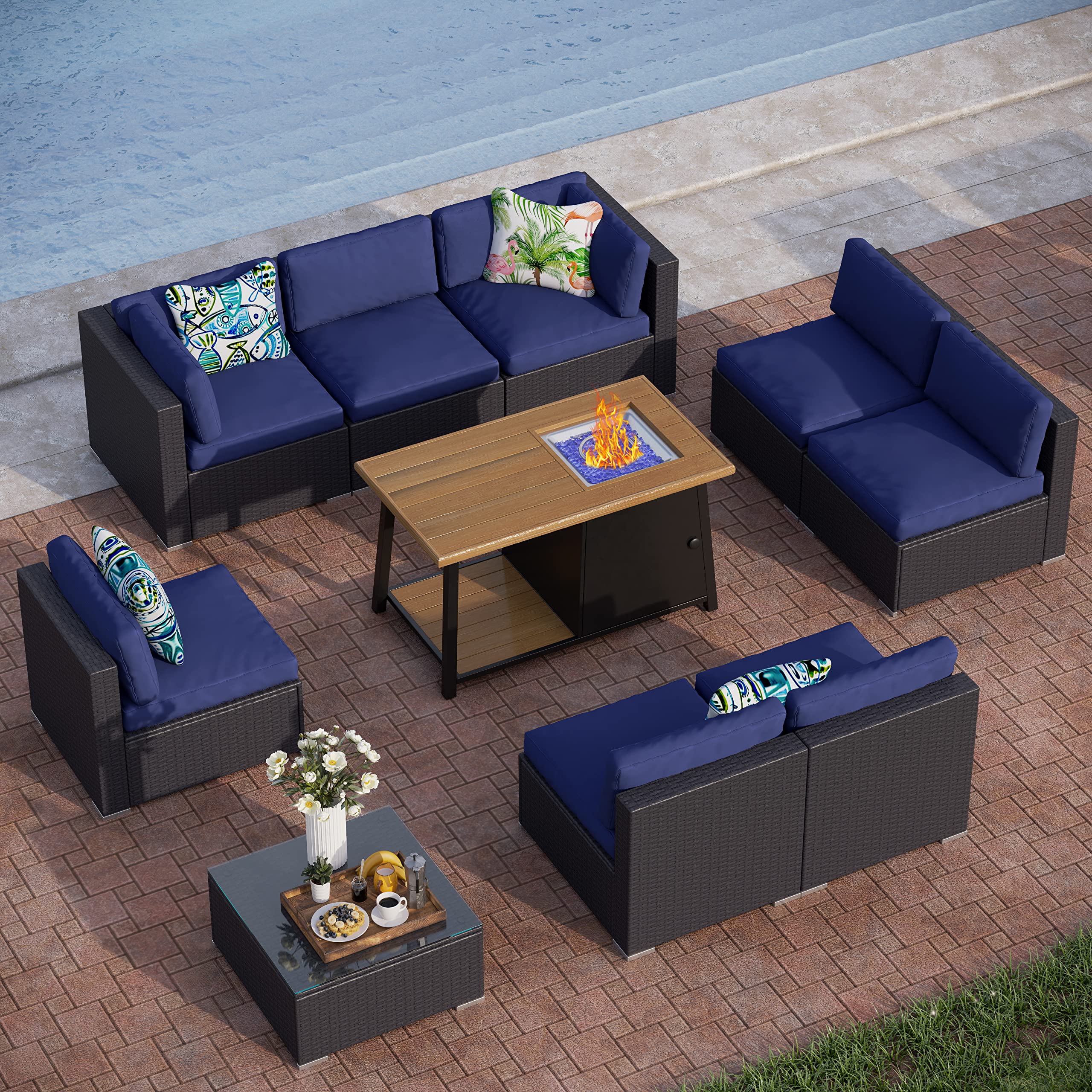PHI VILLA 10-Piece Outdoor Patio Furniture Set with 46