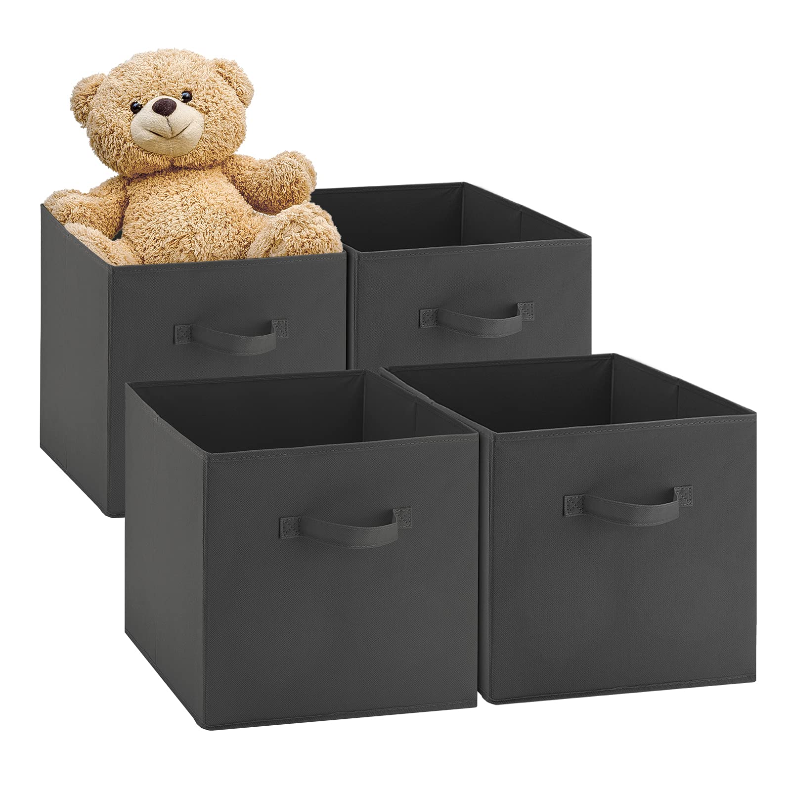 NesTidy 13x13x13 Inch Foldable Fabric Storage Cubes with Handles - 4 Pack Black Storage Bins for Organizing Shelves, Closets, and Cube Organizers - Perfect for Bedroom, Kids Room, and Office Storage Solutions