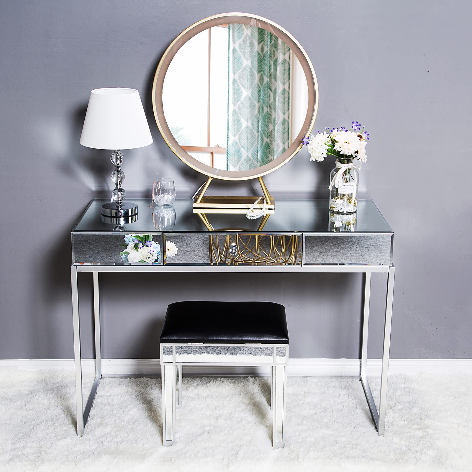 Modern Silver Console Table with Drawers - 42.13