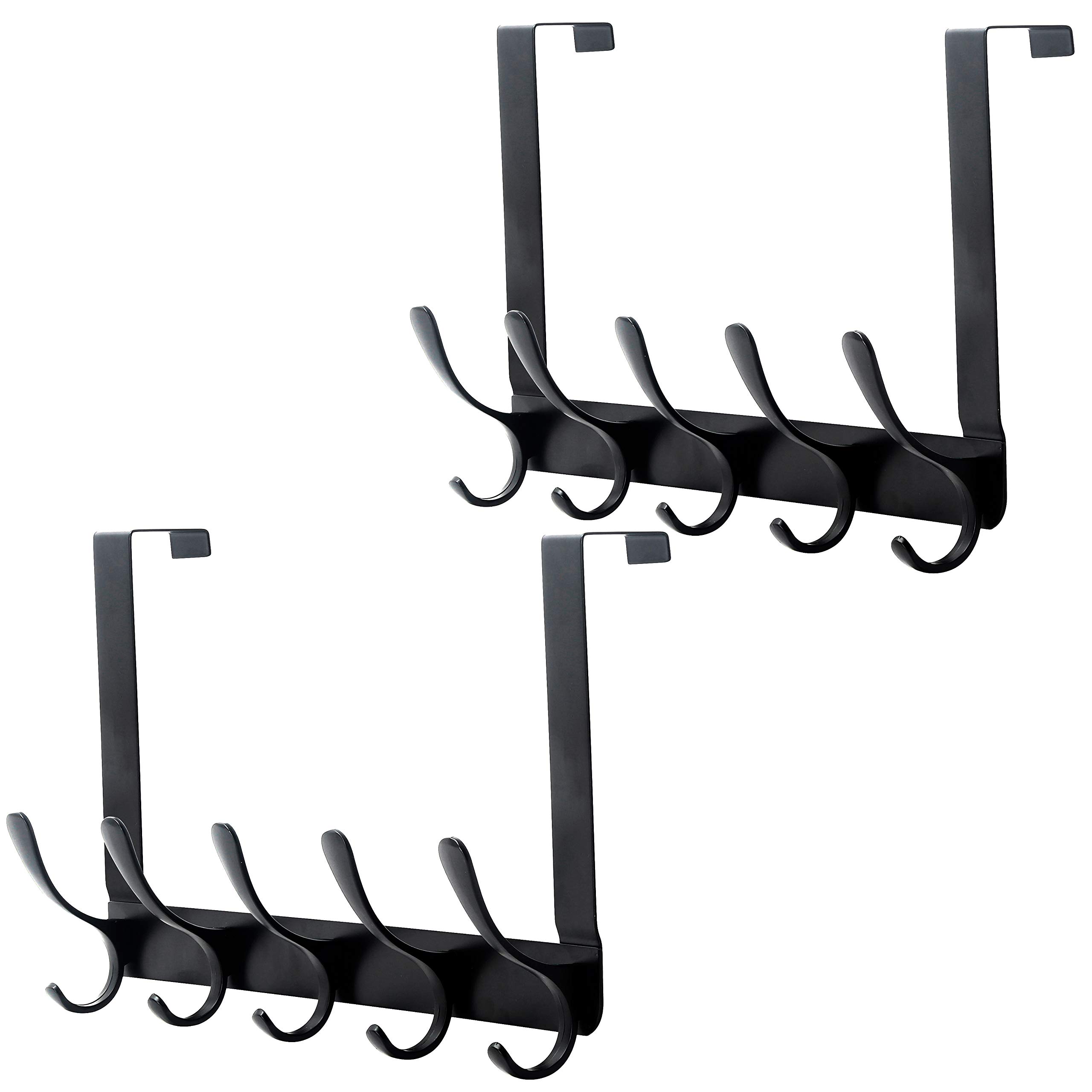 SKOLOO Over The Door Hooks (2-Pack) - Black Hanging Hooks for Clothes & Towels - Easy Install for Bathroom & Bedroom