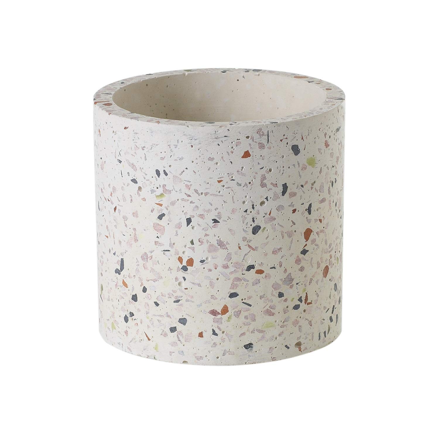 Terrazzo Ceramic Indoor Planter - White Decorative Flower Pot for Succulents, Herbs & Small Plants | Perfect for Kitchen Windowsill, Porch, Patio & Home Decor | Durable Ceramic Plant Pot with Drainage Hole