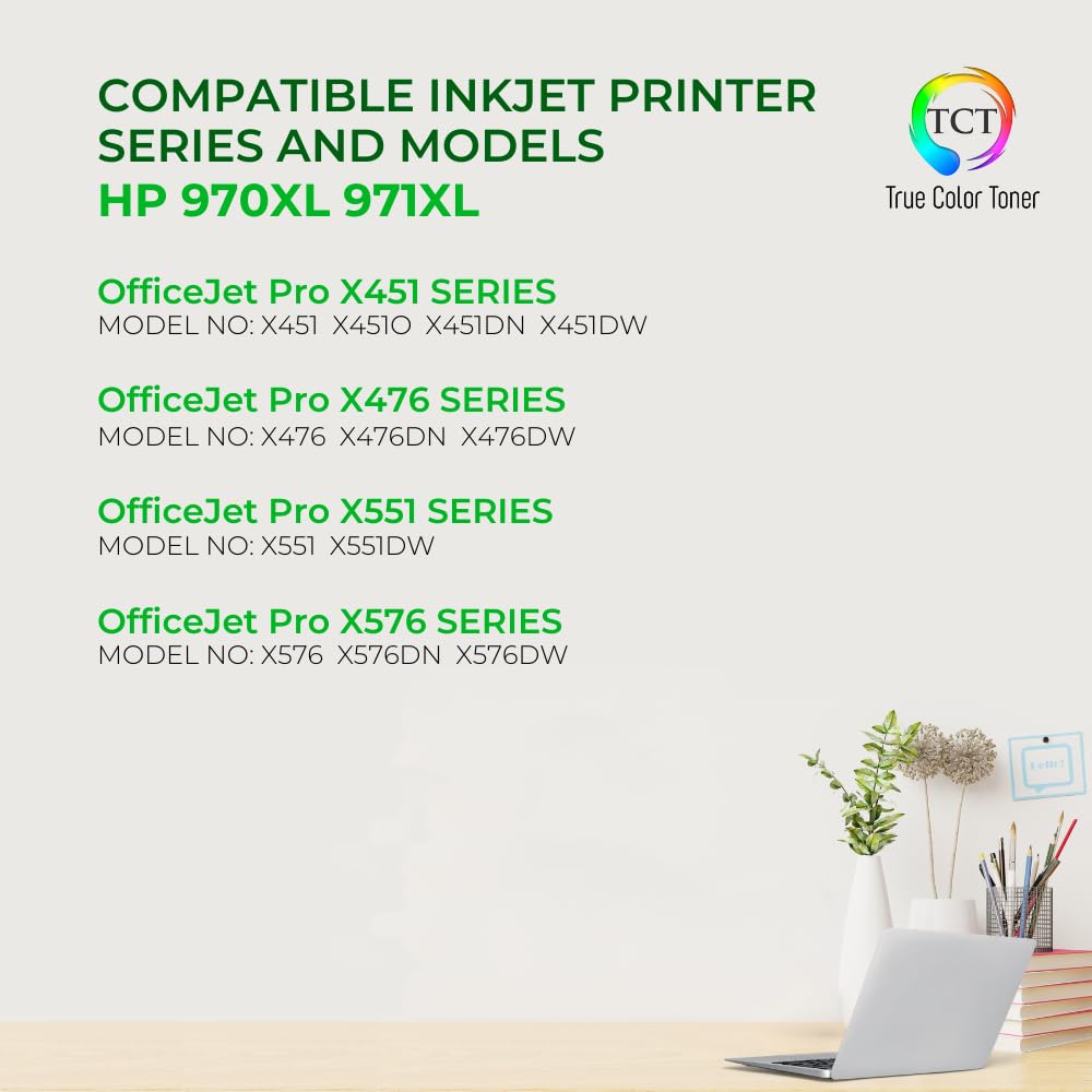 Premium TCT 970XL/971XL 3-Pack Ink Cartridges - HP OfficeJet Pro Compatible (Cyan, Magenta, Yellow) for Home & Office Printing