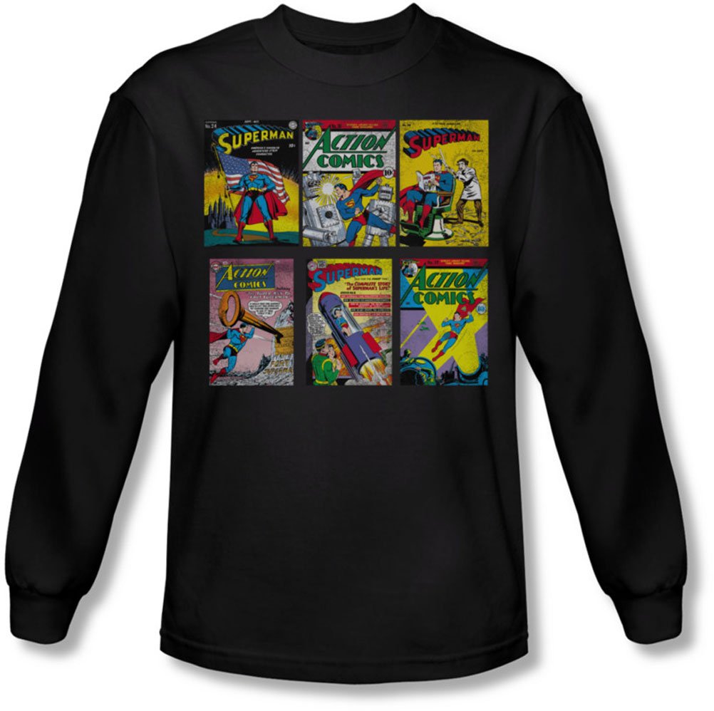 Superman Men's Long Sleeve Shirt - Black Cotton Graphic Tee for Casual Wear, Cosplay & Superhero Fans | Official DC Comics Merchandise | Perfect for Halloween, Comic Con & Everyday Outfits