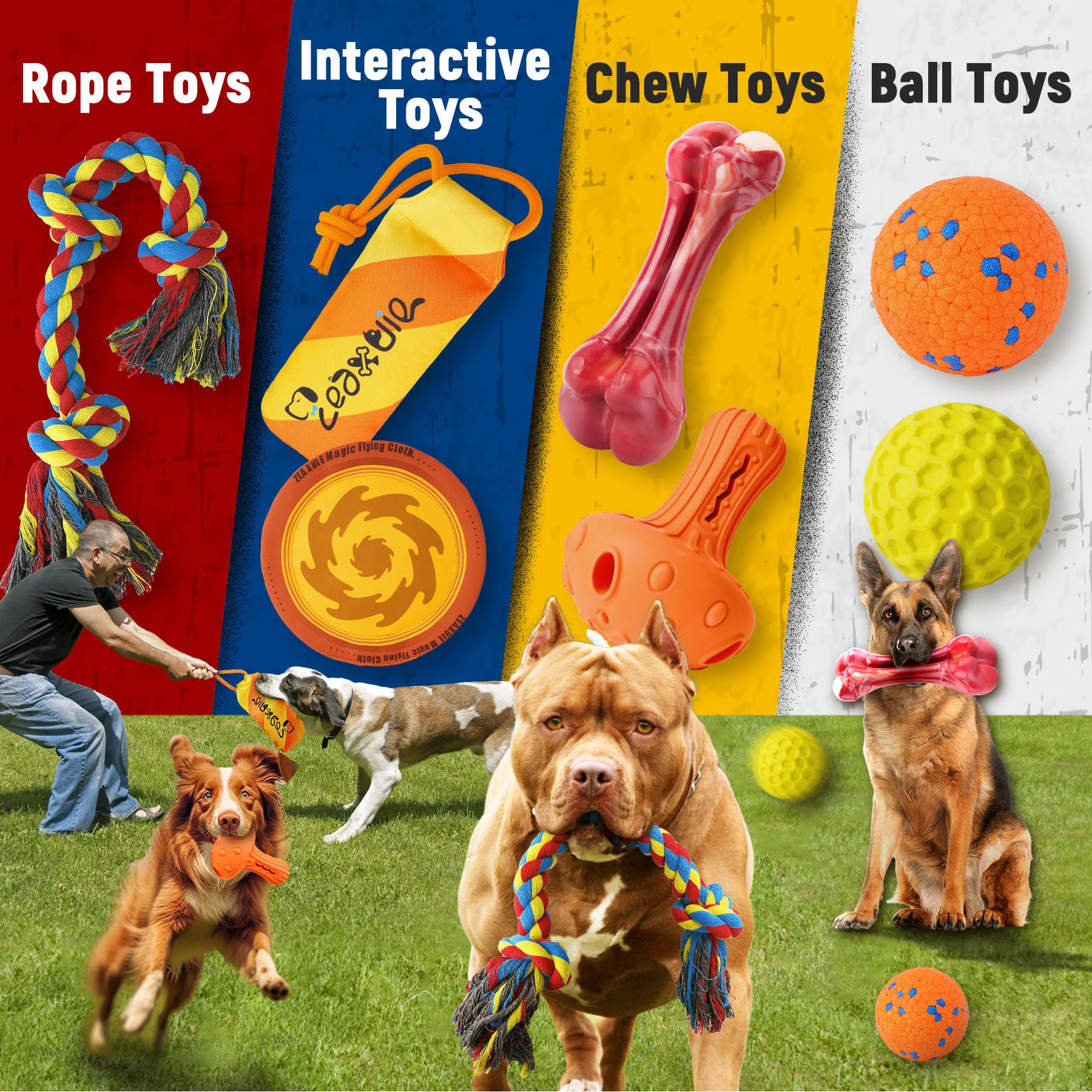 Zeaxuie 12 Pack Heavy Duty Dog Chew Toys for Aggressive Chewers - Durable Rope Toys, Squeaky Toys & Indestructible Chew Bones for Medium to X-Large Dogs | Perfect for Training, Teething & Playtime