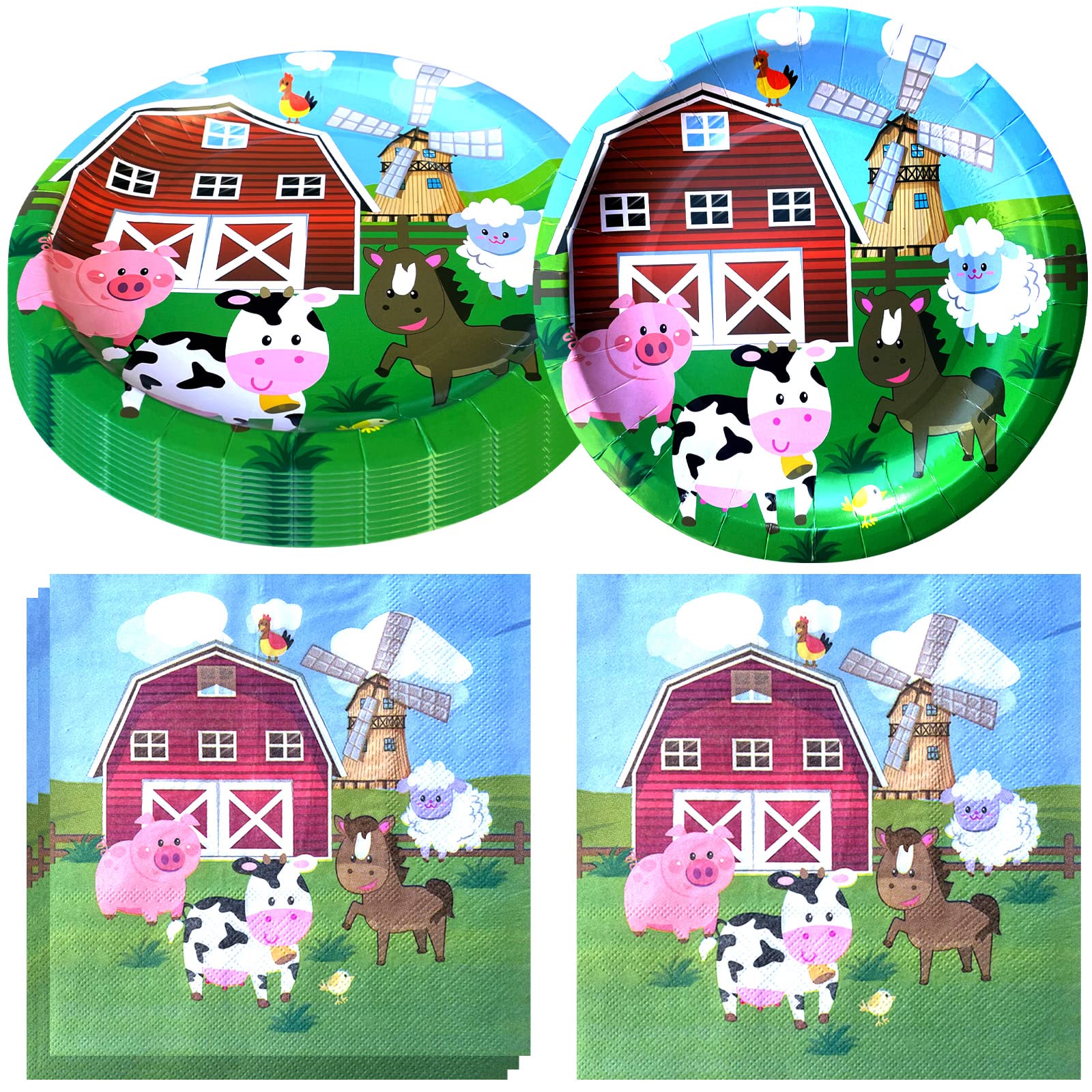 Farm Animal Birthday Party Supplies - 20 Plates & 20 Napkins Set for Farmhouse Theme Decorations | Perfect for Kids Birthday Parties, Baby Showers & Farm-Themed Events