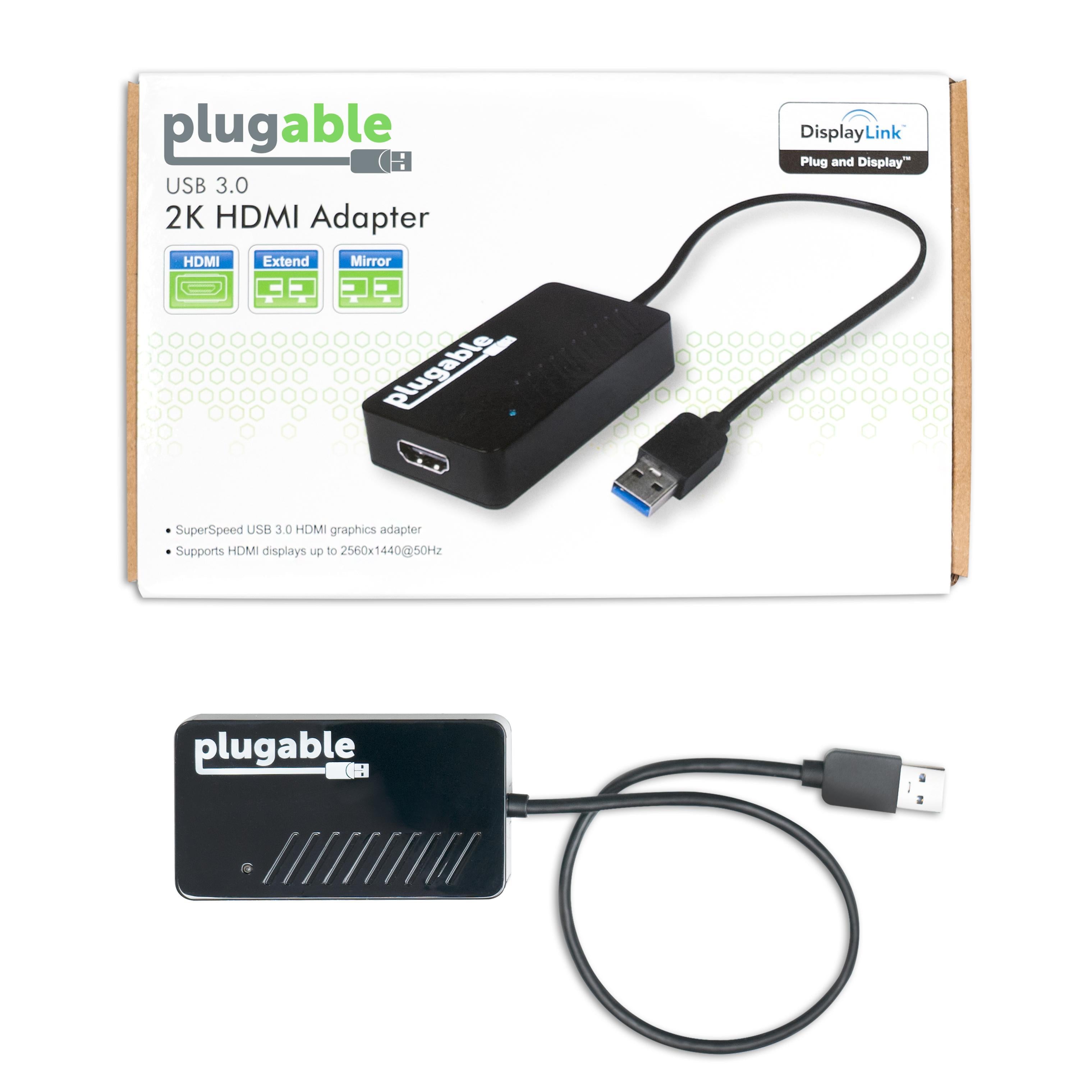 Plugable USB 3.0 to 2K HDMI Video Graphics Adapter with Audio Support - Dual Monitor Display Converter for Laptop & PC - Perfect for Home Office, Gaming & Multi-Tasking
