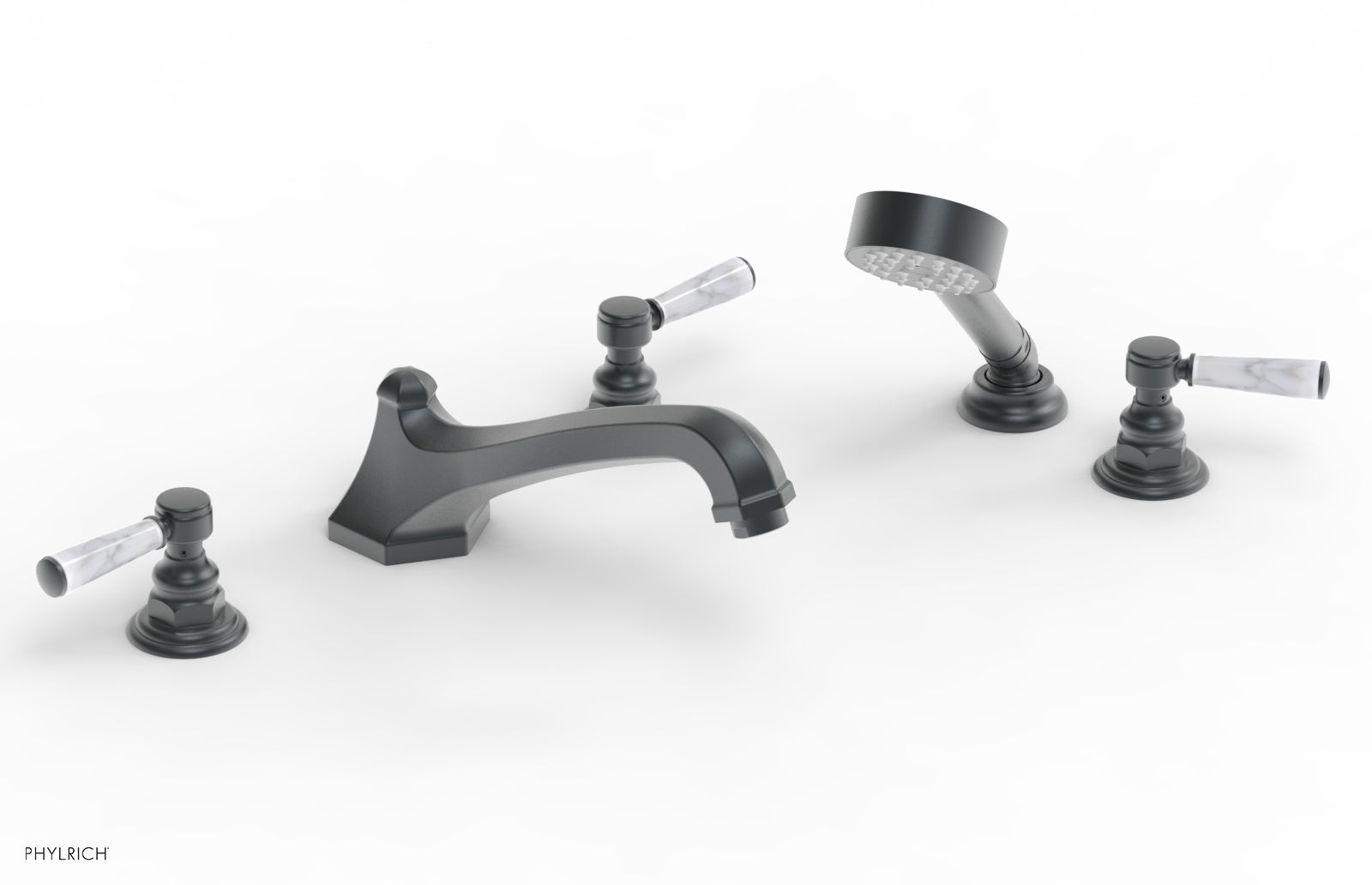 HEX TRADITIONAL Deck Mounted Bathtub Set with Hand Shower - White Marble Lever Handles (500 50) - Perfect for Modern Bathroom Renovations & Spa-Like Relaxation
