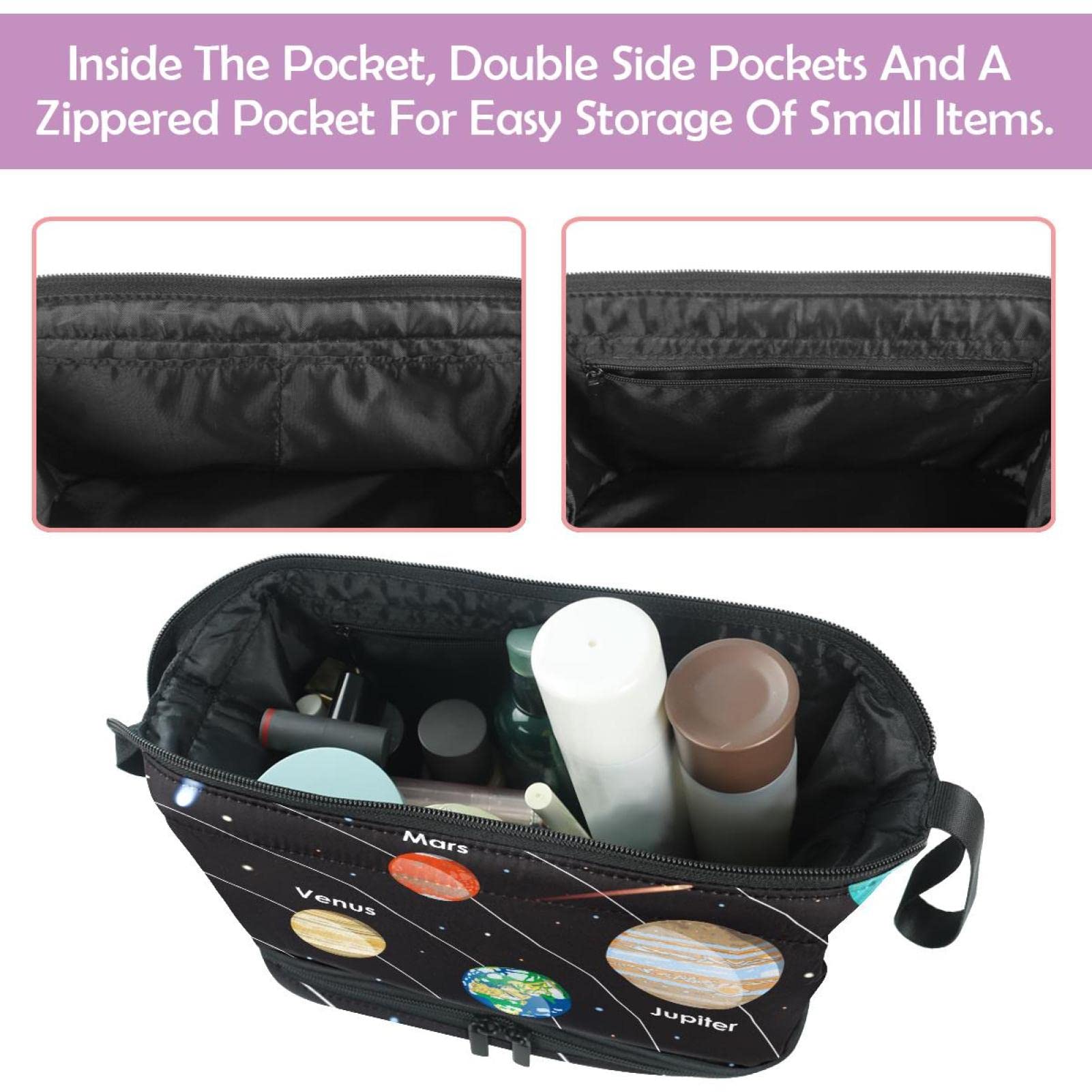 Large Travel Makeup Bag for Women - Universe Planet Galaxy Solar System Cosmetic Organizer Toiletry Pouch - Perfect for Travel, Gym & Daily Essentials Storage