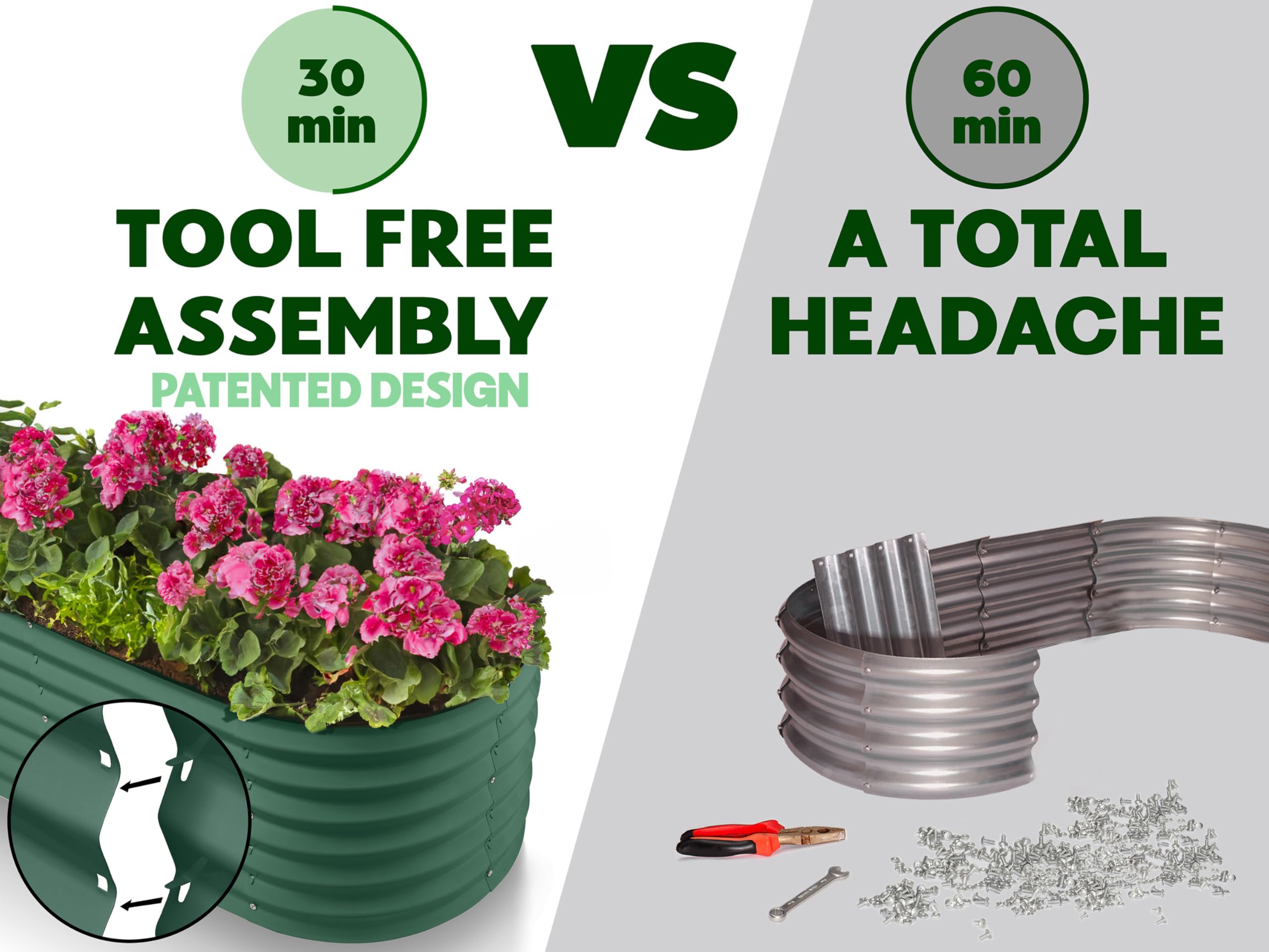 9-in-1 Galvanized Steel Raised Garden Bed Kit - 8×2×1.5 ft Modular Planter Box for Vegetables, Flowers & Herbs - 18
