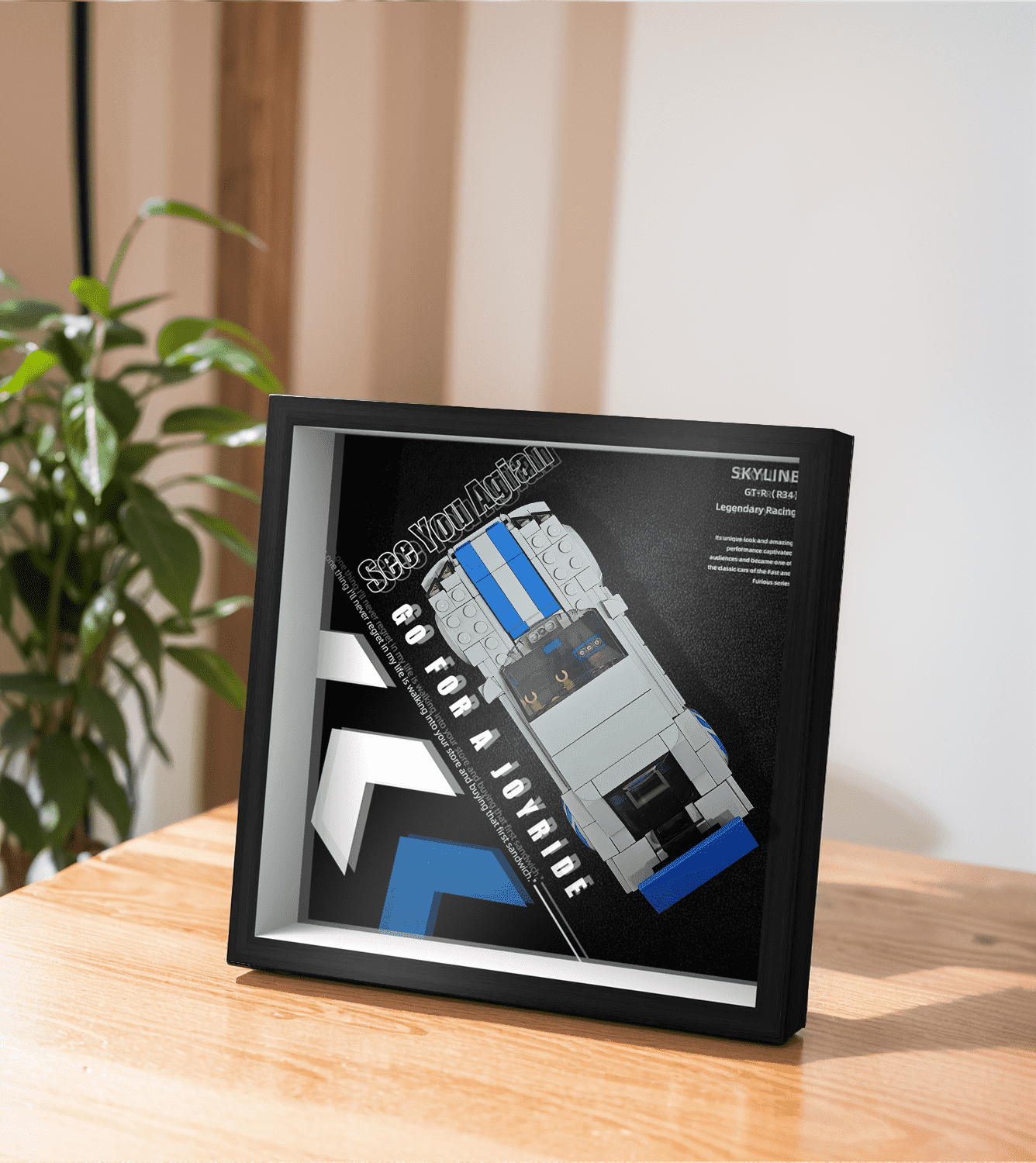 Lego Speed Champions 2 Fast 2 Furious Nissan Skyline GT-R (R34) 76917 Display Frame - Premium Acrylic Showcase for Lego Car Models - Perfect for Home Office Decor, Gift & Collection Display