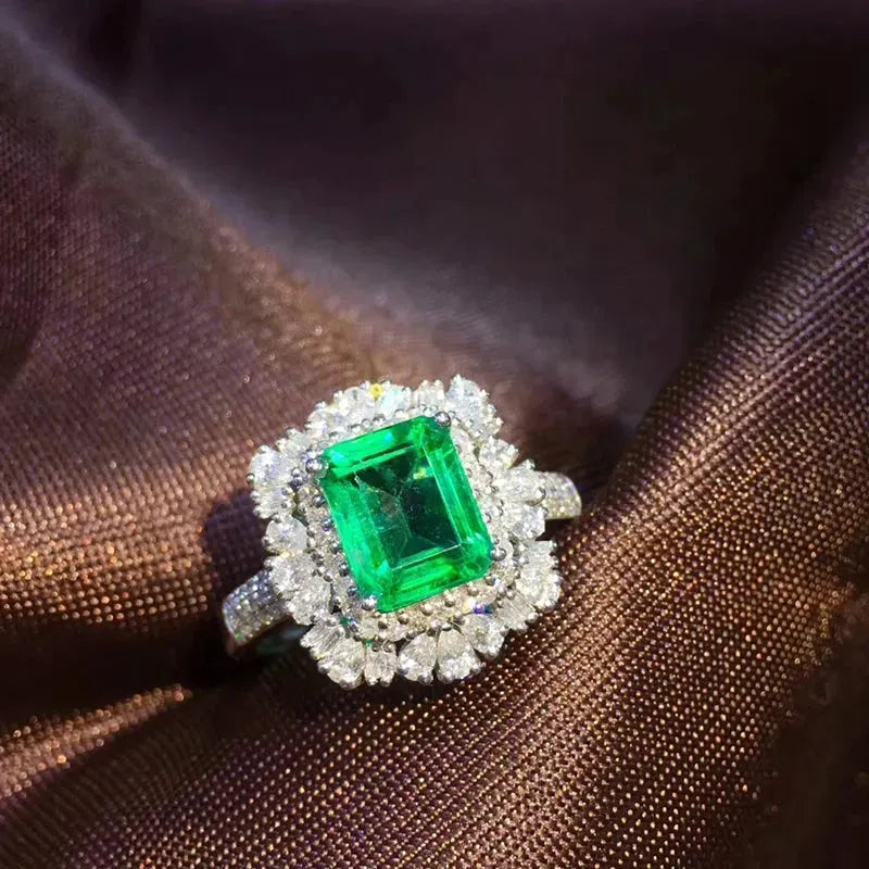 18K White Gold Natural Emerald & Diamond Wedding Ring for Women - 1.6ct Genuine Gemstone Fine Jewelry - Perfect for Engagement, Anniversary & Special Occasions