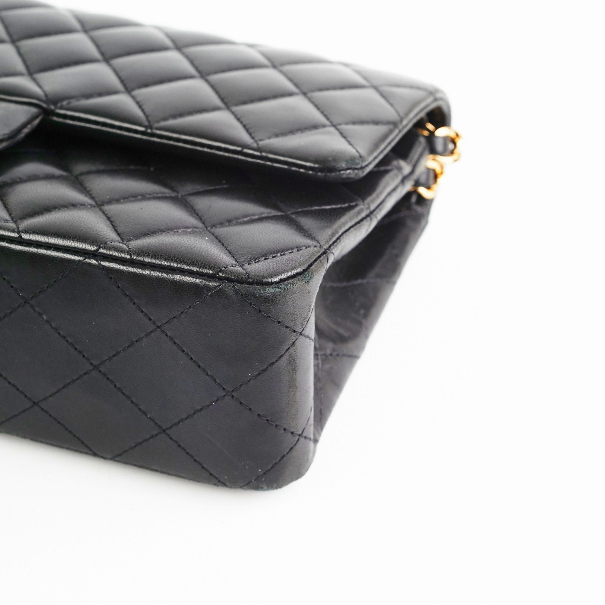 Chanel Medium/Large Classic Double Flap Lambskin Black Handbag - Luxury Designer Shoulder Bag for Women | Perfect for Work, Evening Events & Special Occasions