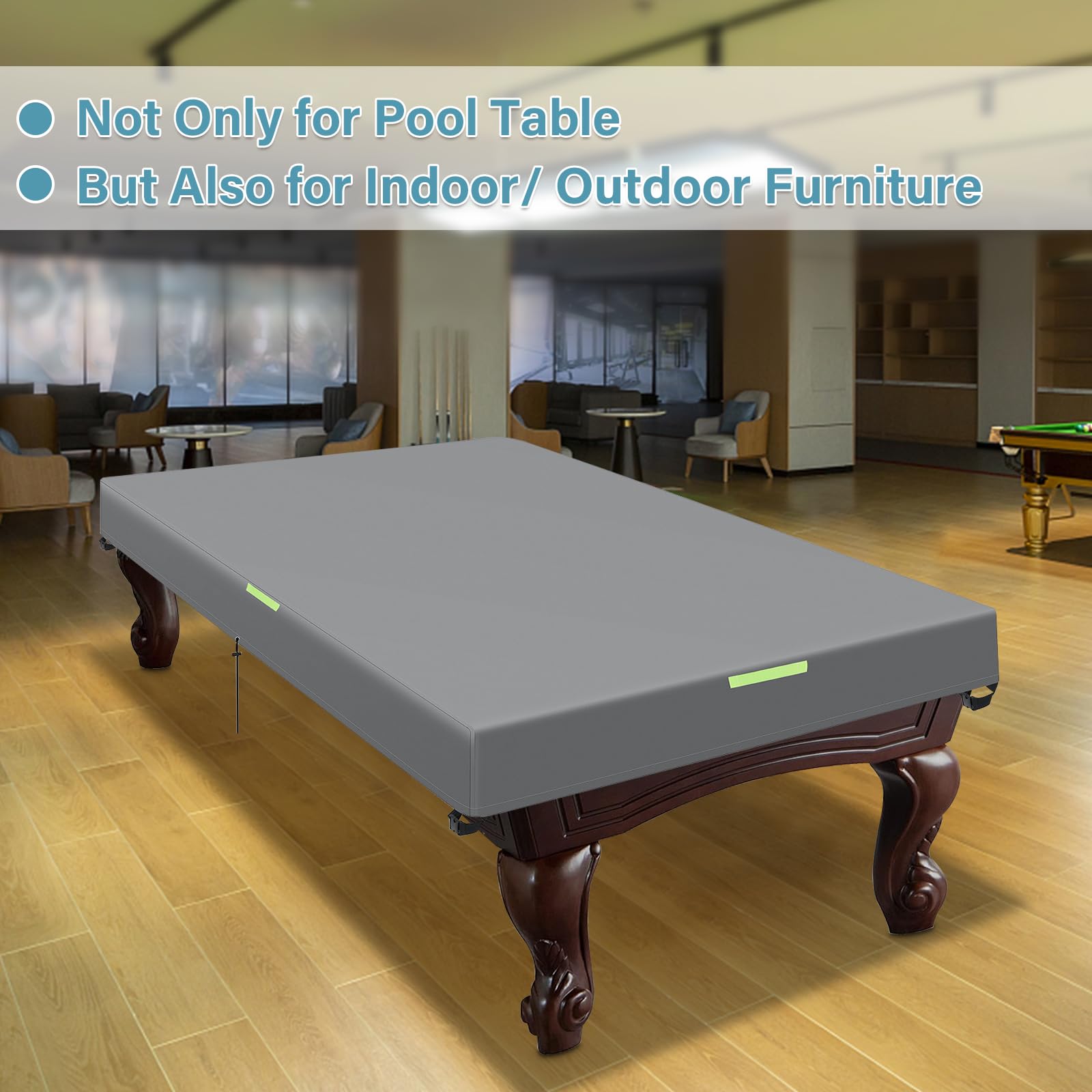 **GEMITTO Waterproof Pool Table Cover with Handles & Drawstring - Fits 7/8/9 FT Billiard & Snooker Tables - Indoor & Outdoor Protection for Game Rooms, Bars, and Home Use**