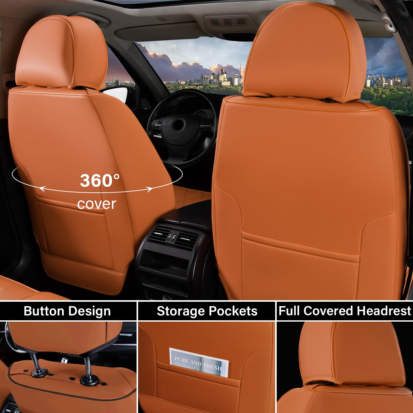 Leather Car Seat Covers for Sedans & SUVs - Black & Brown - Front Seat Protectors for Comfort & Style