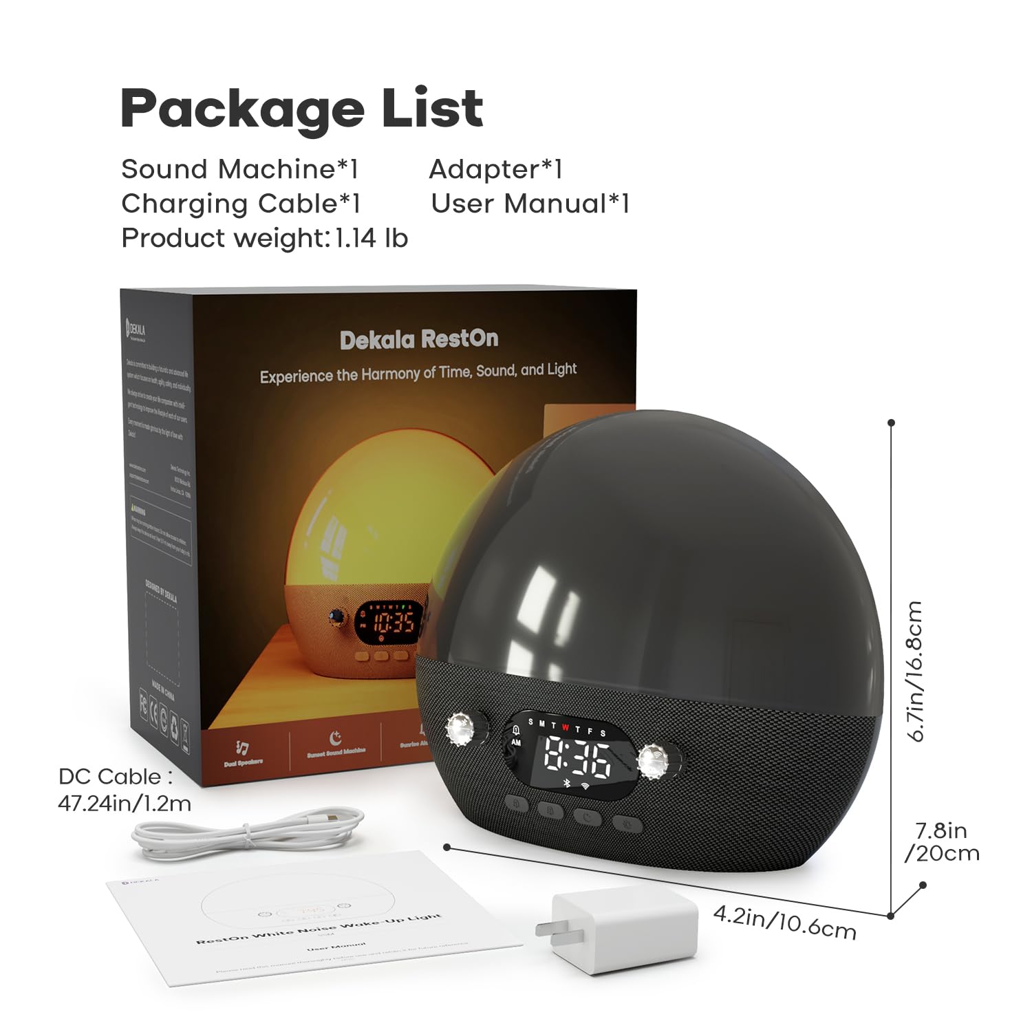 **Dekala RestOnn Sunrise Alarm Clock with Sunset Simulation - 7-Day Programmable Dual Alarm, White Noise & Natural Sounds for Sleep, Bluetooth Speaker, Amber Night Light & Smart App Control (Black) – Perfect for Bedrooms, Meditation & Relaxation**